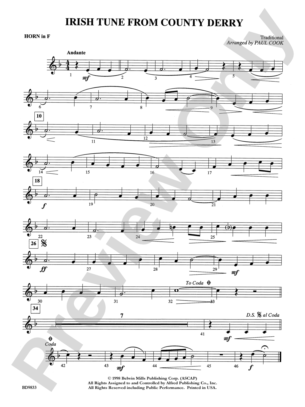 Irish Tune from County Derry: 1st F Horn