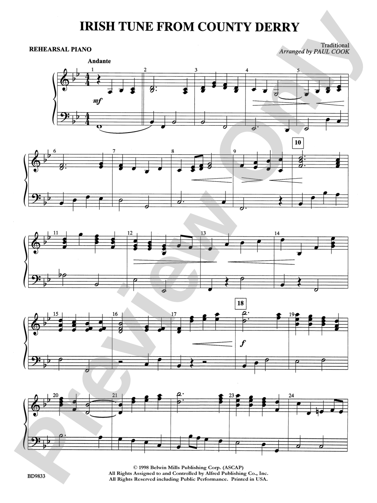 Irish Tune from County Derry: Piano Accompaniment