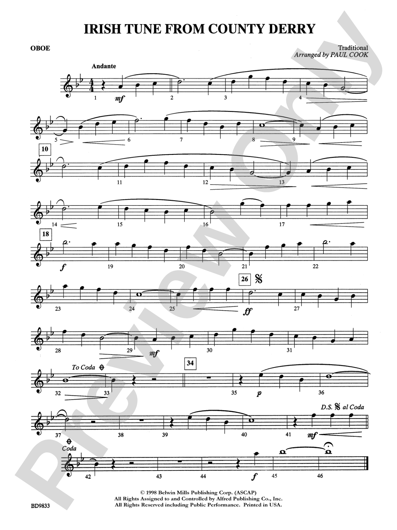 Irish Tune from County Derry: Oboe