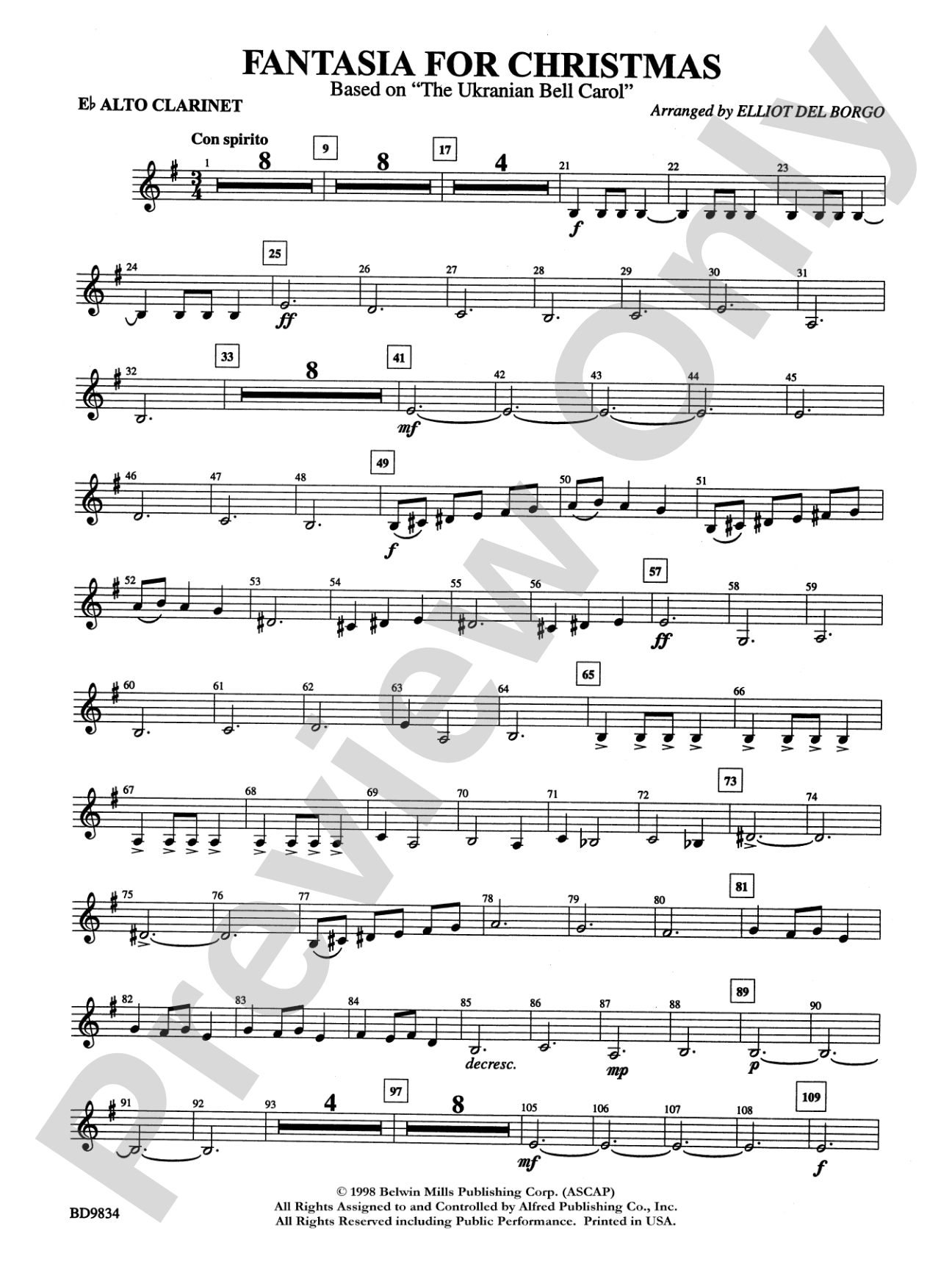 Fantasia for Christmas (based on "The Ukranian Bell Carol"): E-flat Alto Clarinet