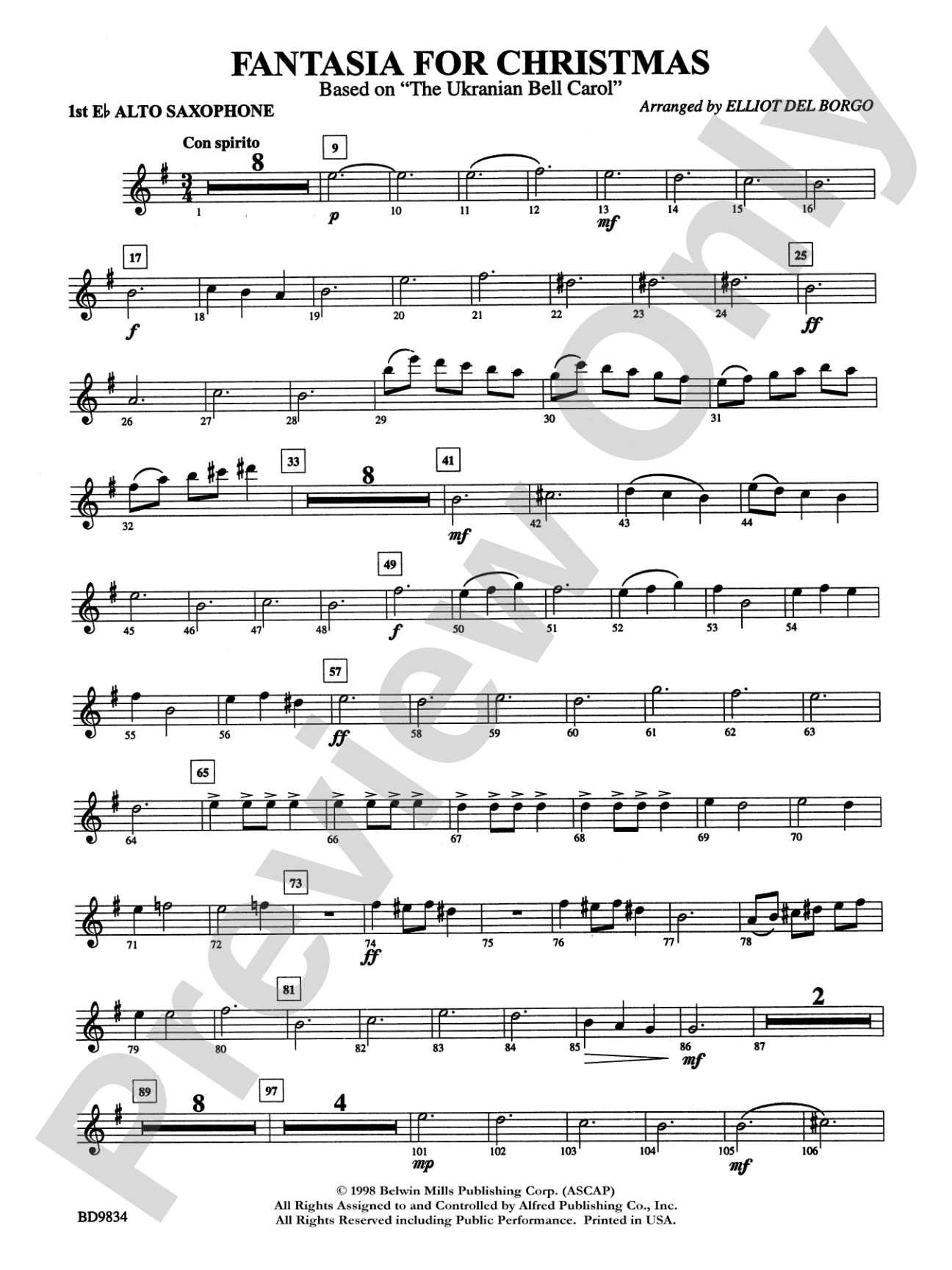 Fantasia for Christmas (based on "The Ukranian Bell Carol"): E-flat Alto Saxophone