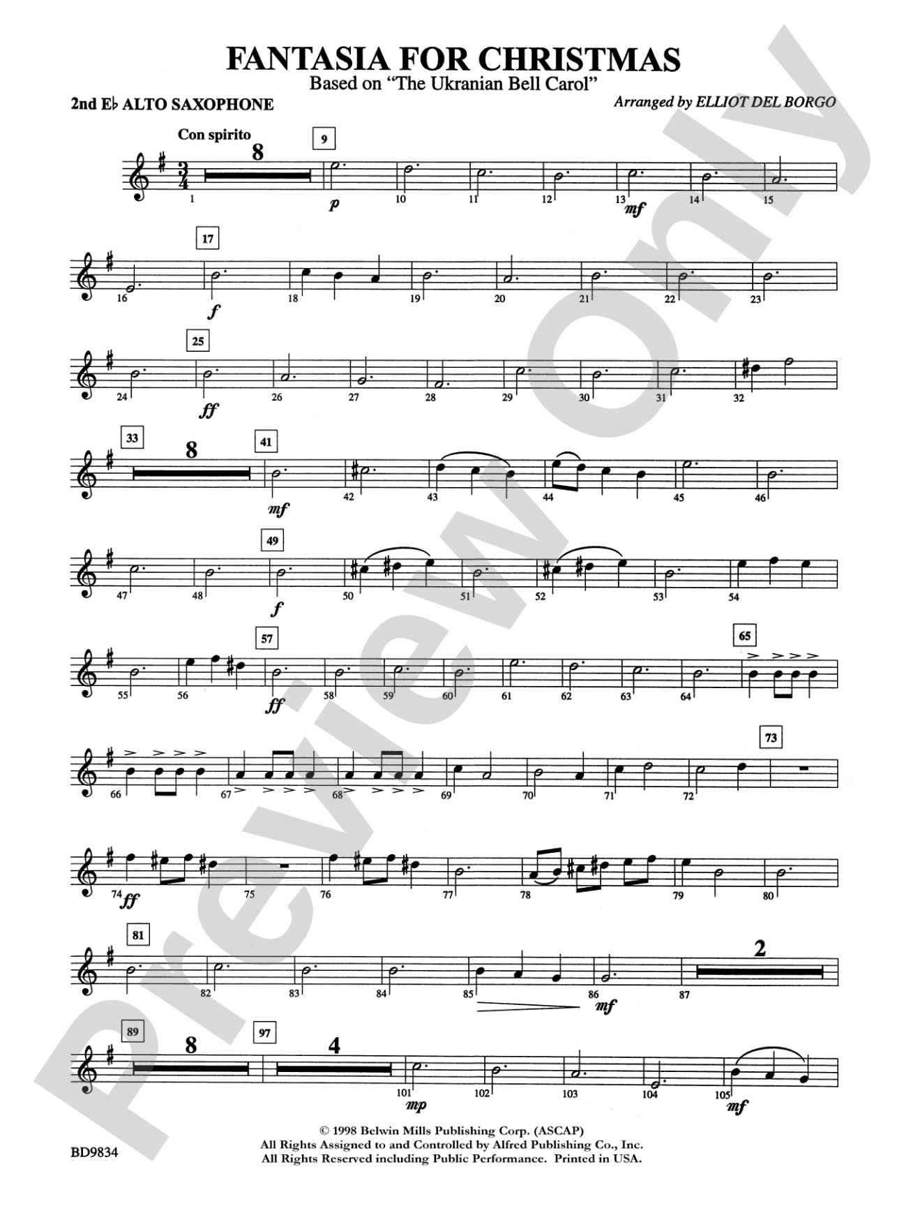 Fantasia for Christmas (based on "The Ukranian Bell Carol"): 2nd E-flat Alto Saxophone