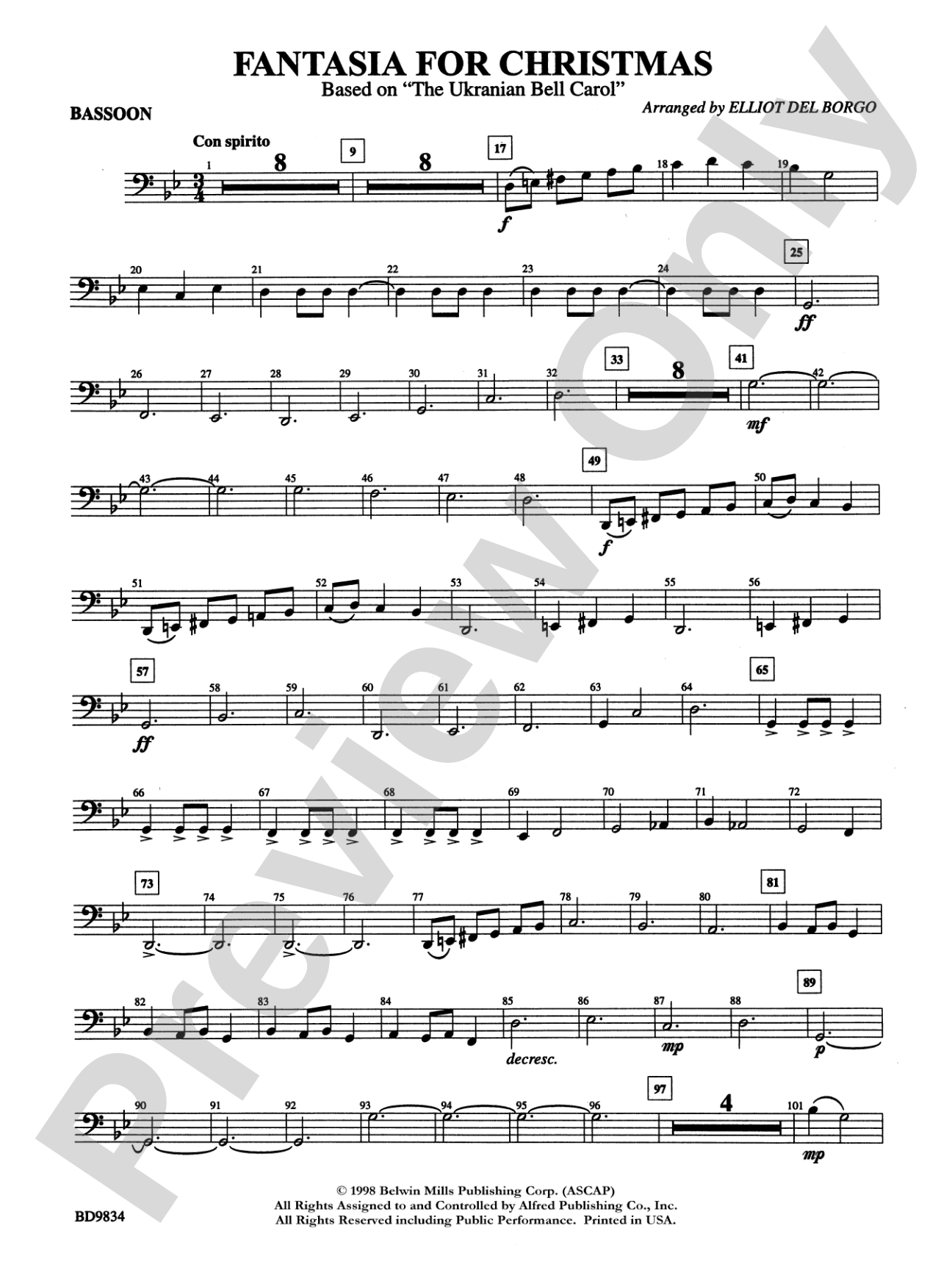 Fantasia for Christmas (based on "The Ukranian Bell Carol"): Bassoon