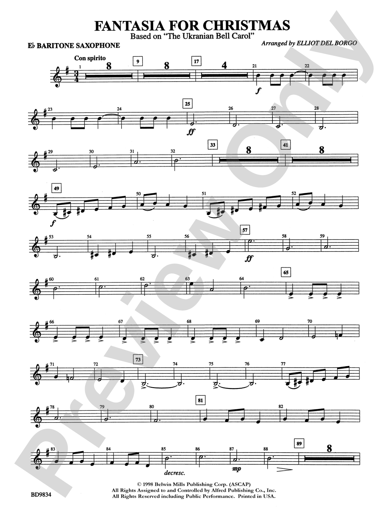 Fantasia for Christmas (based on "The Ukranian Bell Carol"): E-flat Baritone Saxophone