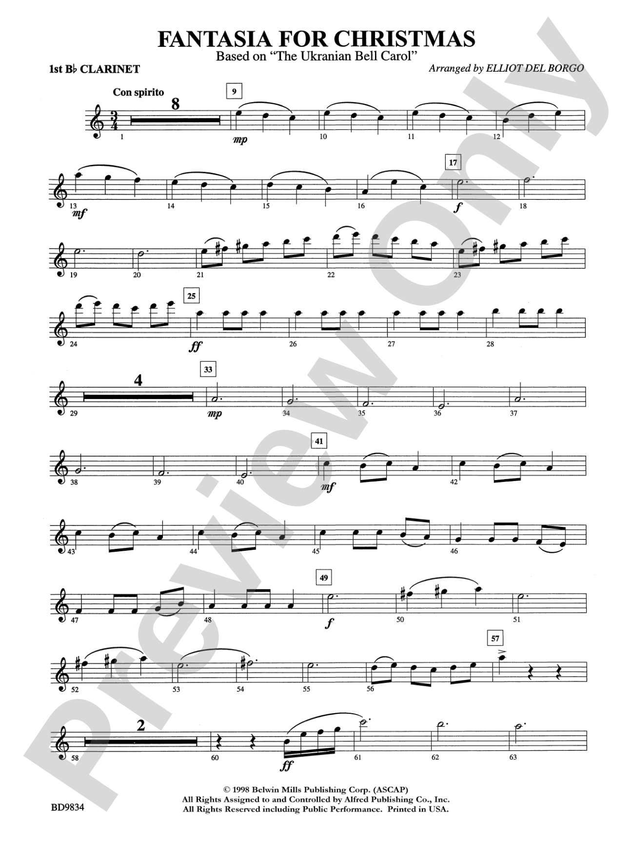 Fantasia for Christmas (based on "The Ukranian Bell Carol"): 1st B-flat Clarinet