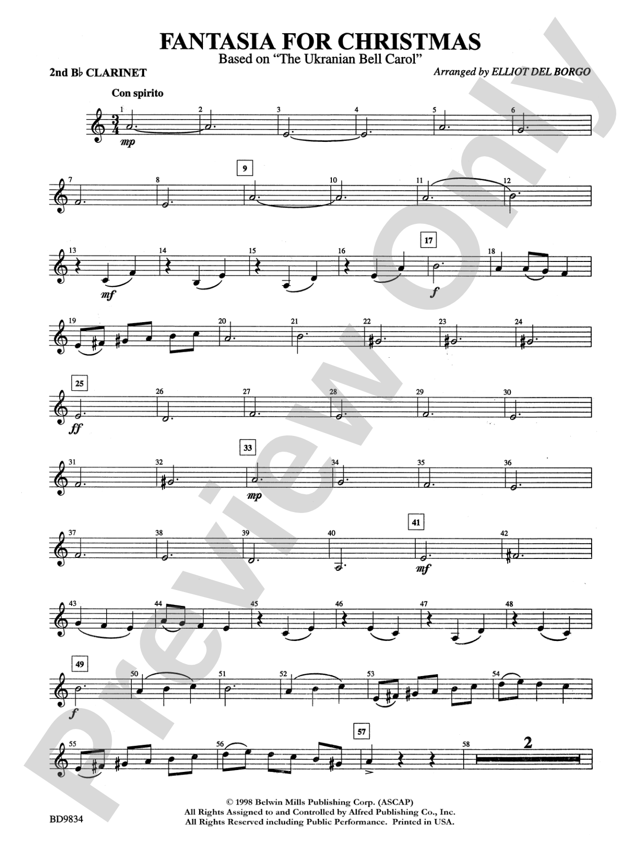 Fantasia for Christmas (based on "The Ukranian Bell Carol"): 2nd B-flat Clarinet