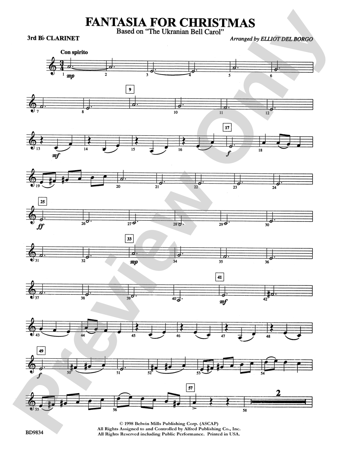 Fantasia for Christmas (based on "The Ukranian Bell Carol"): 3rd B-flat Clarinet