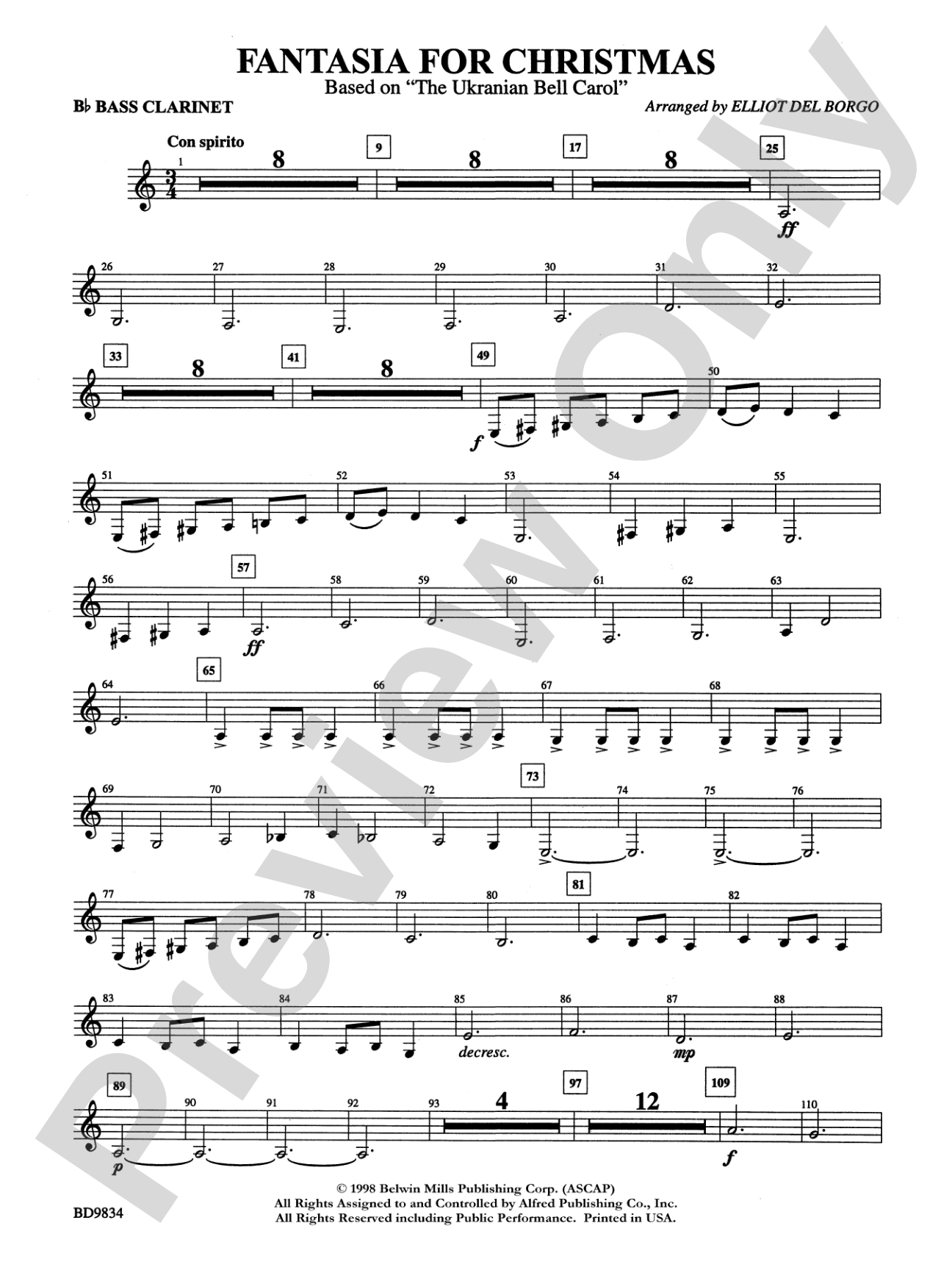 Fantasia for Christmas (based on "The Ukranian Bell Carol"): B-flat Bass Clarinet