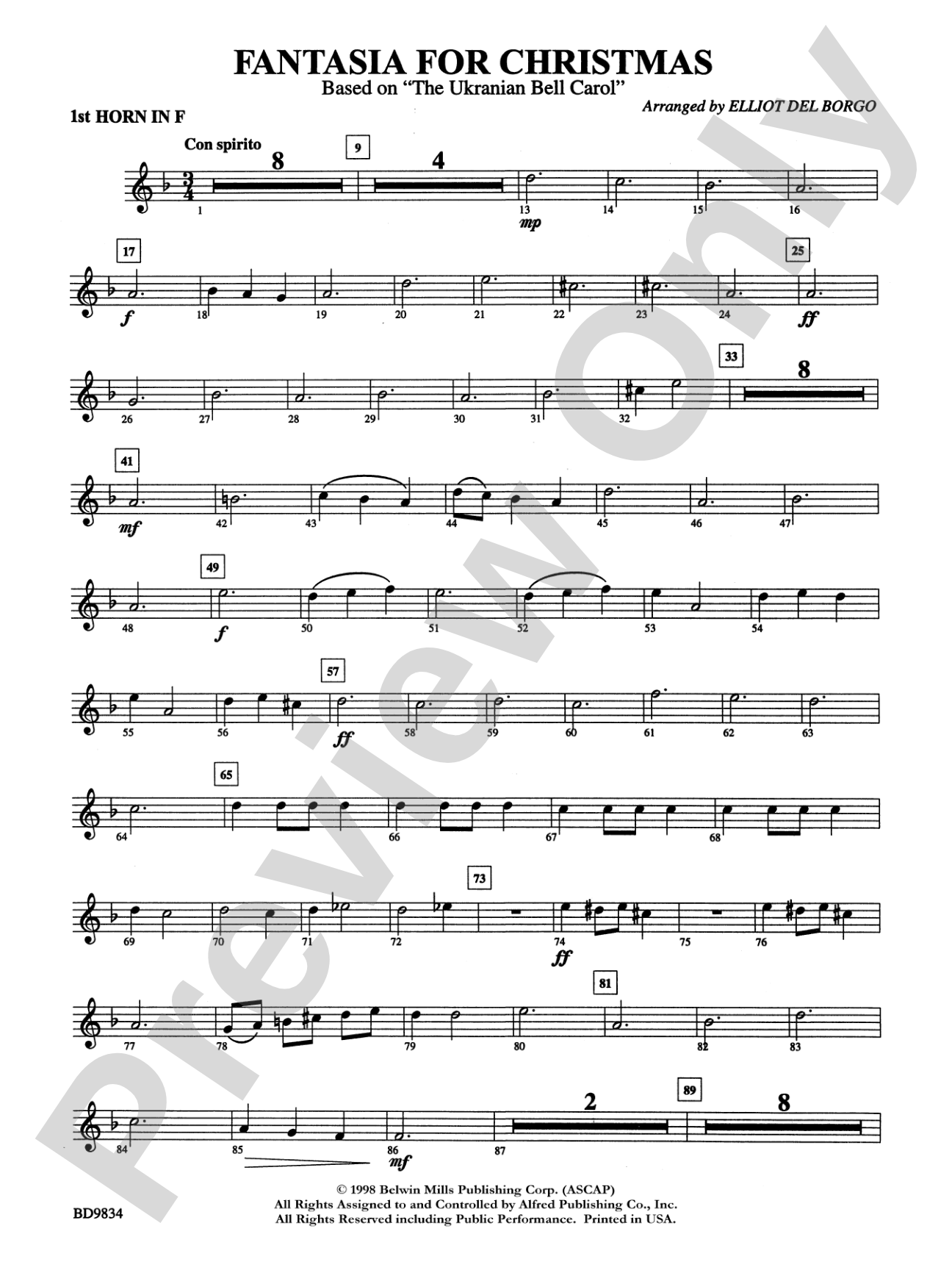 Fantasia for Christmas (based on "The Ukranian Bell Carol"): 1st F Horn