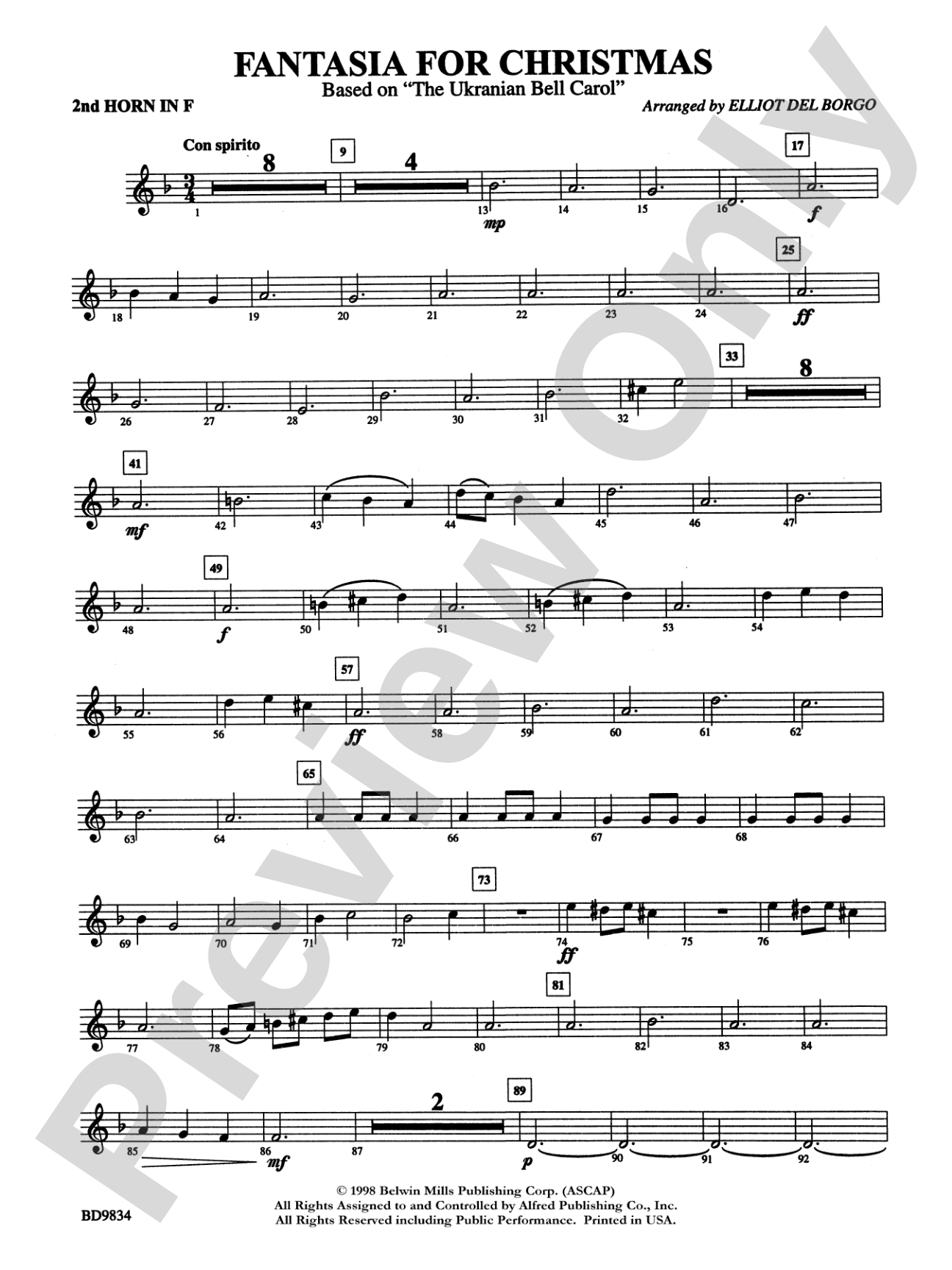 Fantasia for Christmas (based on "The Ukranian Bell Carol"): 2nd F Horn
