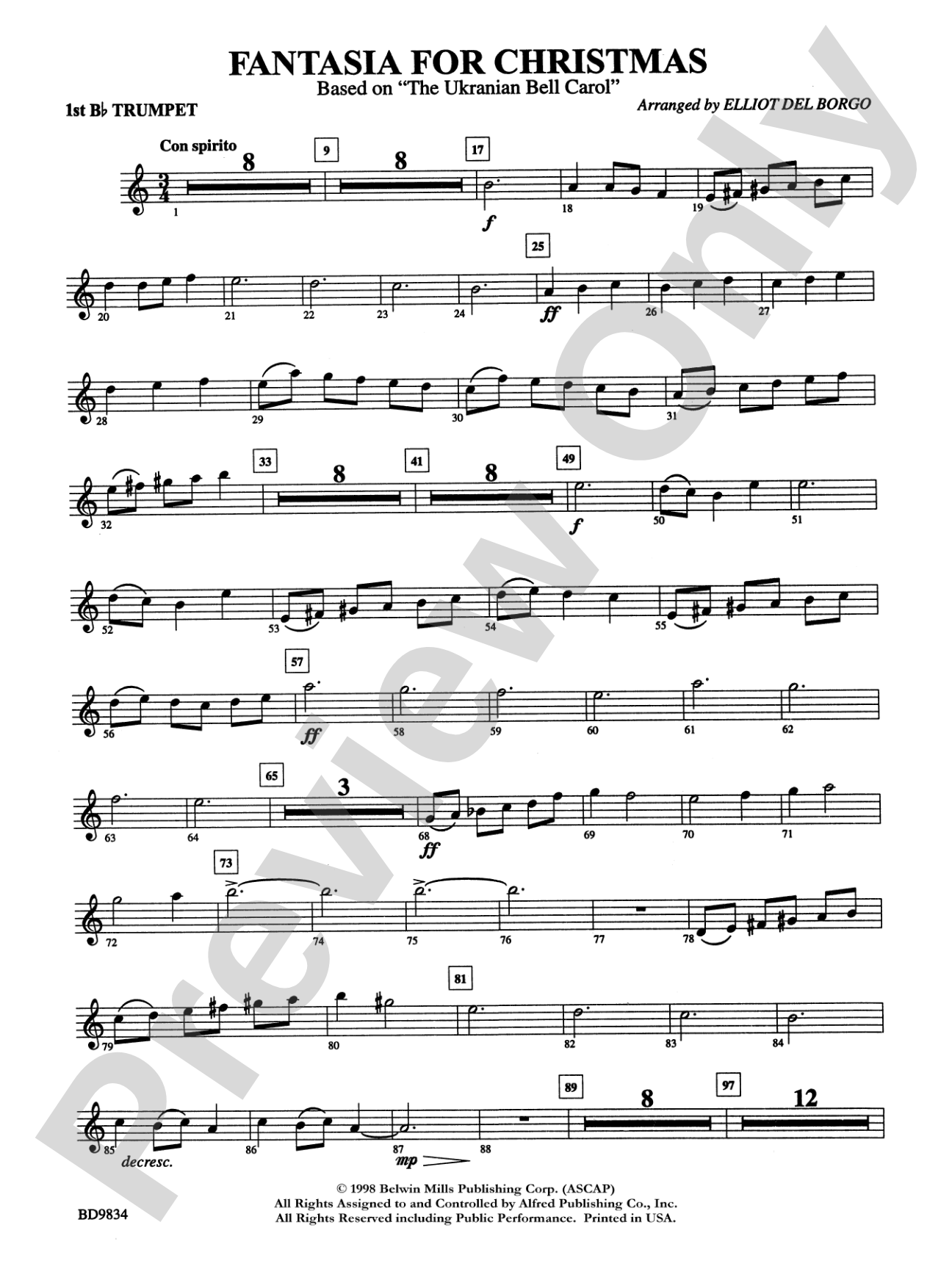 Fantasia for Christmas (based on "The Ukranian Bell Carol"): 1st B-flat Trumpet