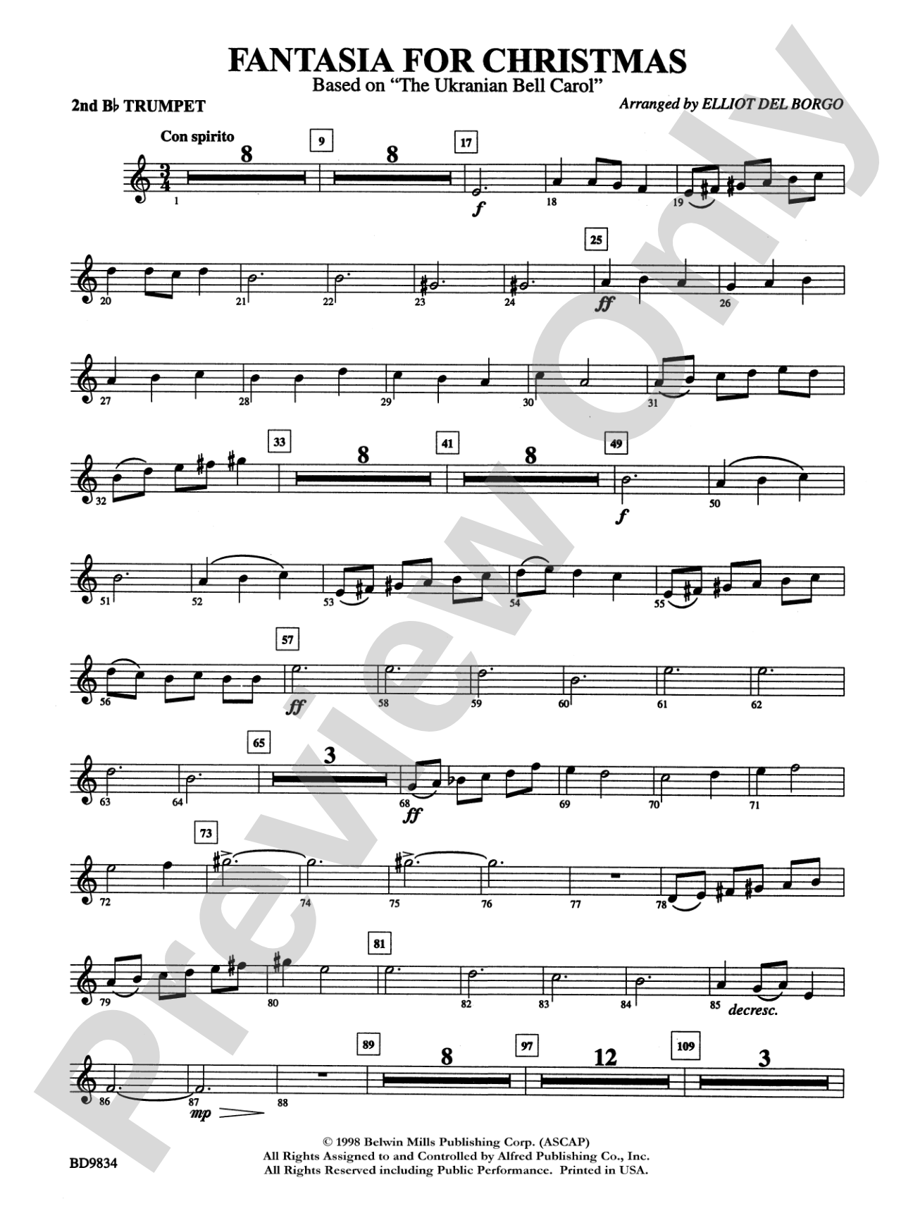Fantasia for Christmas (based on "The Ukranian Bell Carol"): 2nd B-flat Trumpet