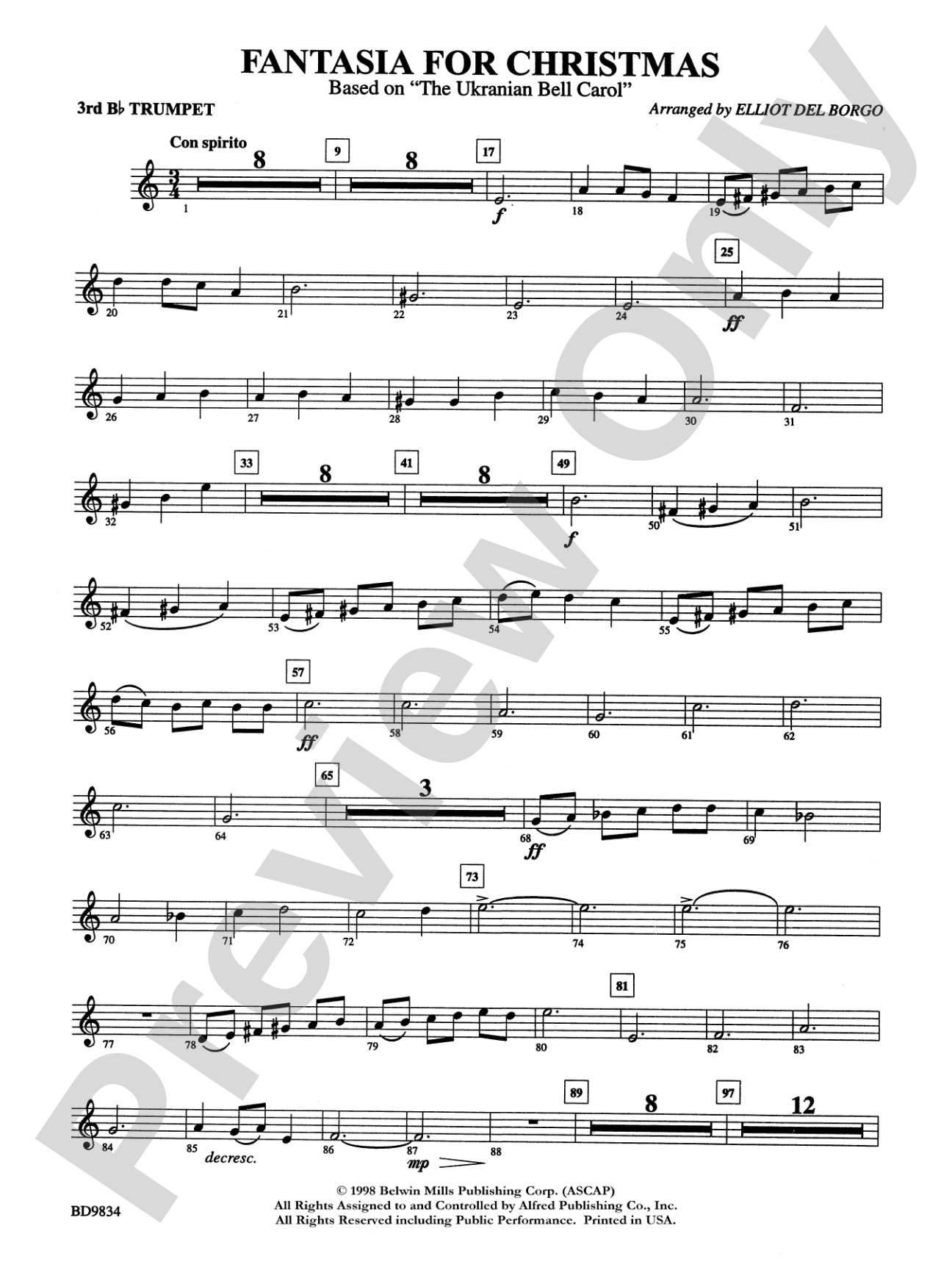 Fantasia for Christmas (based on "The Ukranian Bell Carol"): 3rd B-flat Trumpet