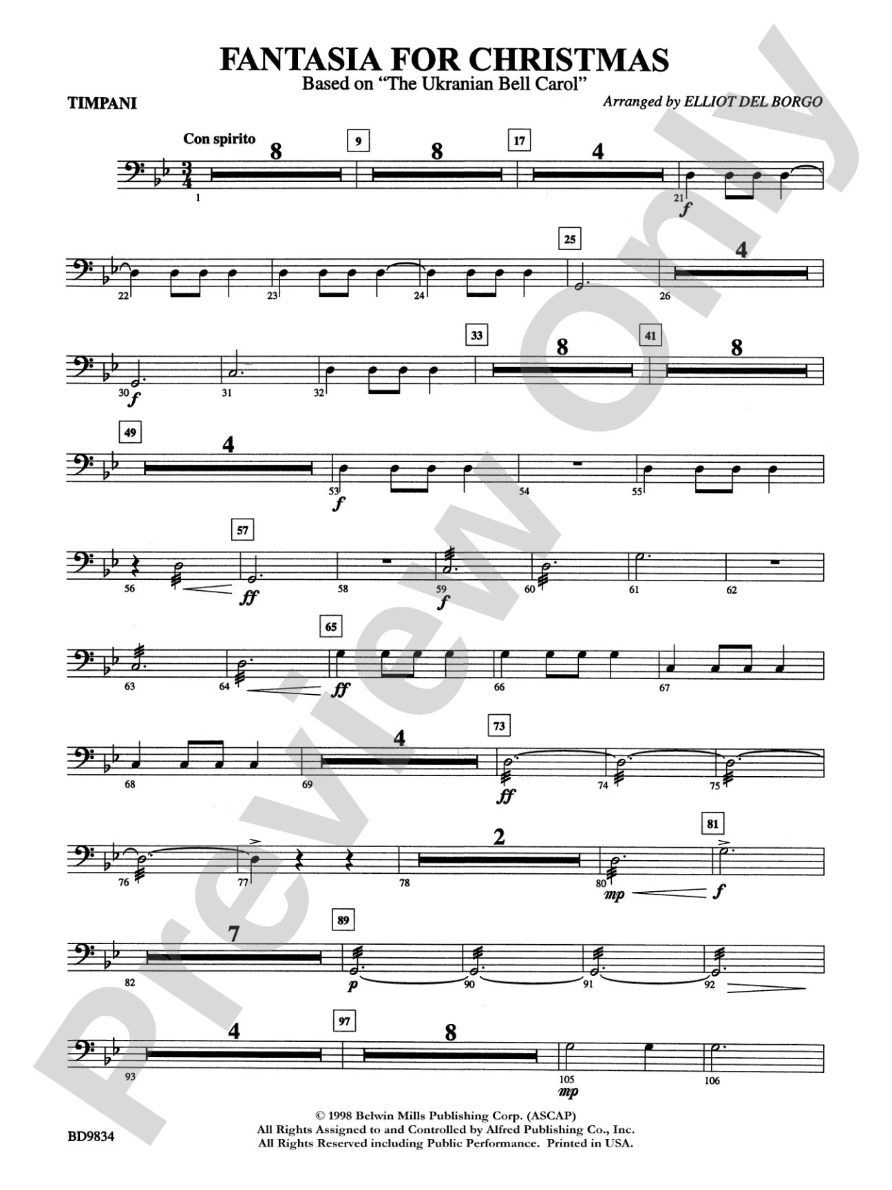 Fantasia for Christmas (based on "The Ukranian Bell Carol"): Timpani