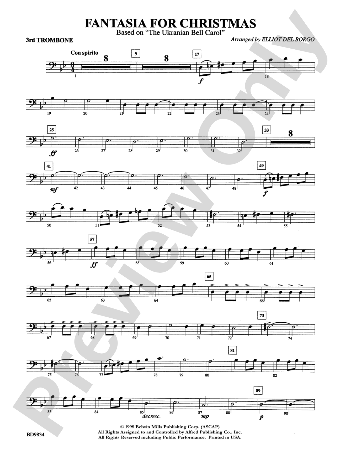Fantasia for Christmas (based on "The Ukranian Bell Carol"): 3rd Trombone