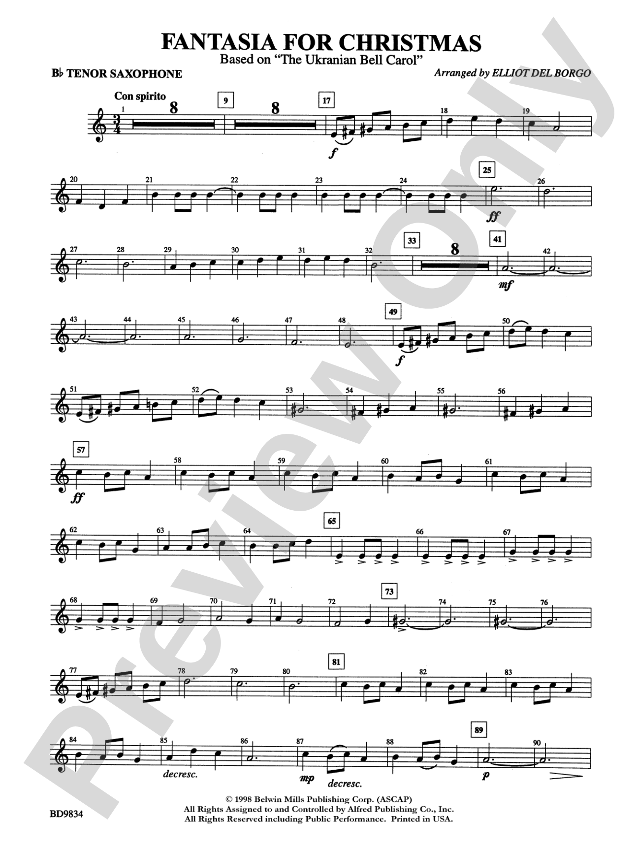 Fantasia for Christmas (based on "The Ukranian Bell Carol"): B-flat Tenor Saxophone