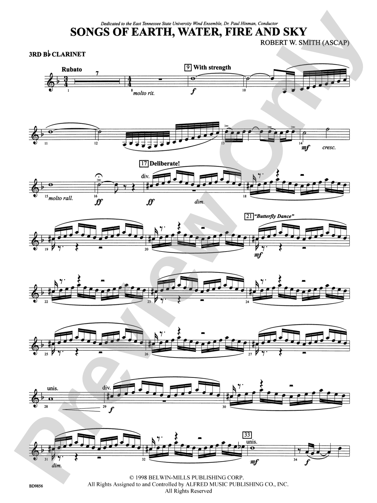 Songs of Earth, Water, Fire and Sky: 3rd B-flat Clarinet