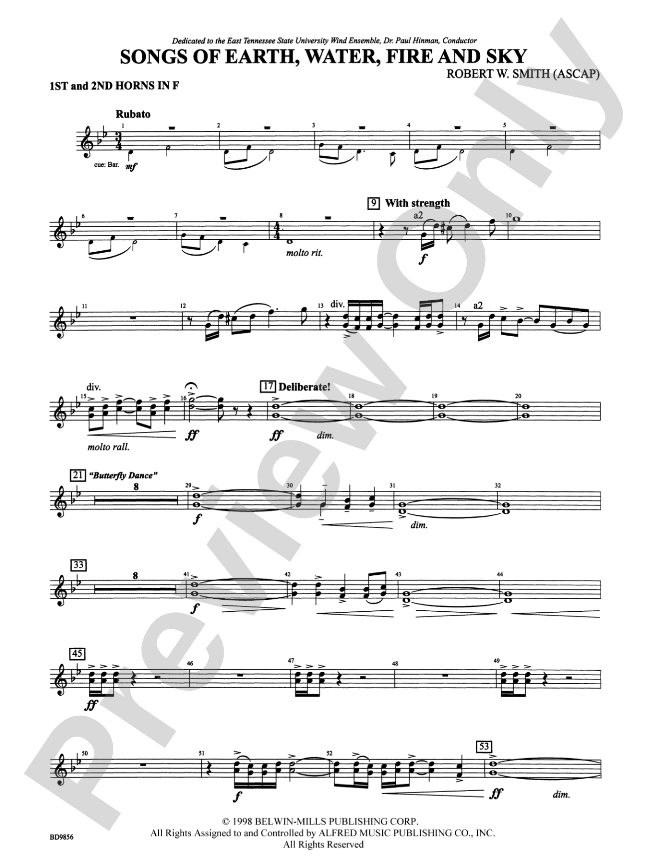 Songs of Earth, Water, Fire and Sky: 1st & 2nd F Horns