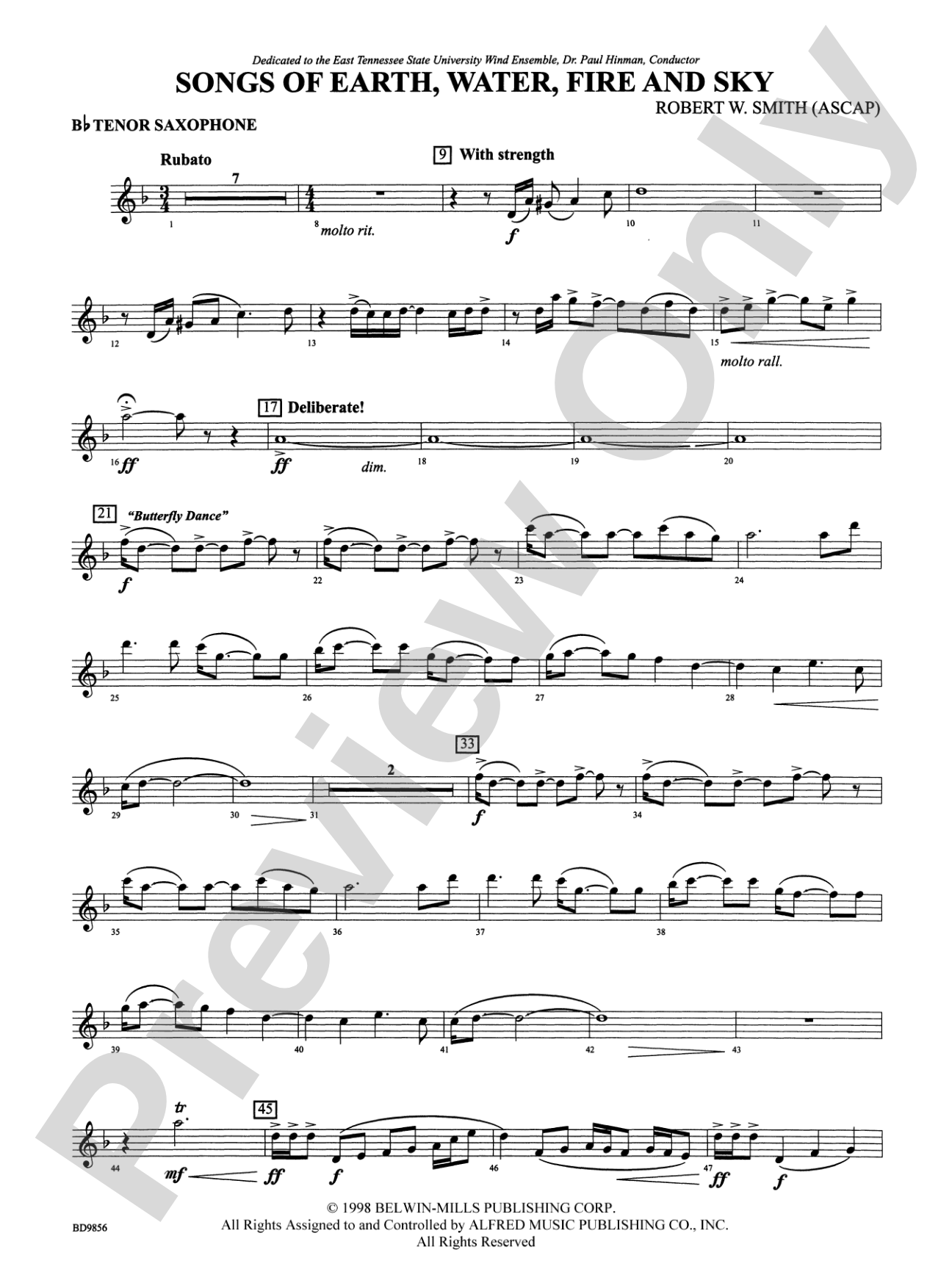 Songs of Earth, Water, Fire and Sky: B-flat Tenor Saxophone