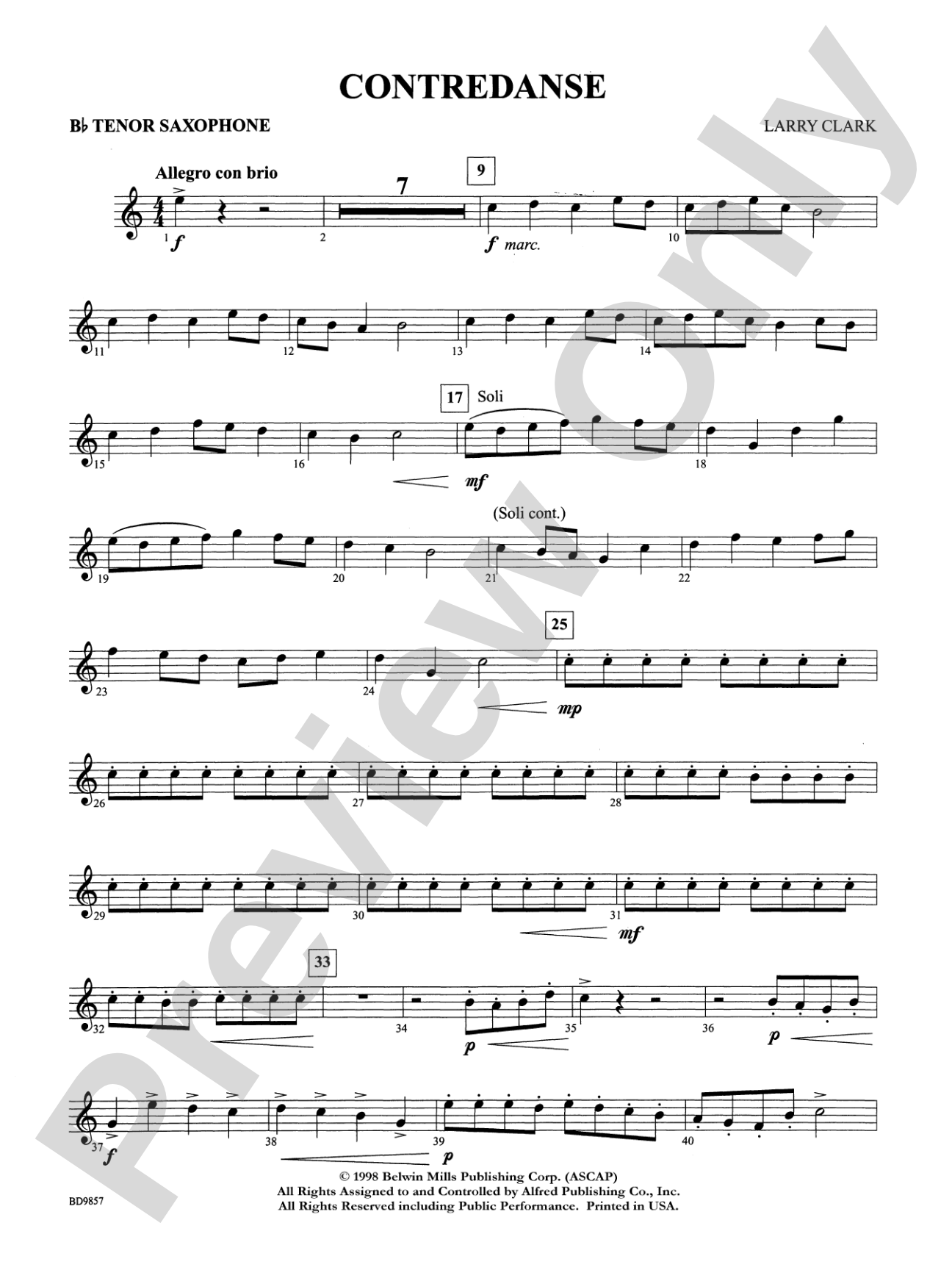 Contredanse: B-flat Tenor Saxophone