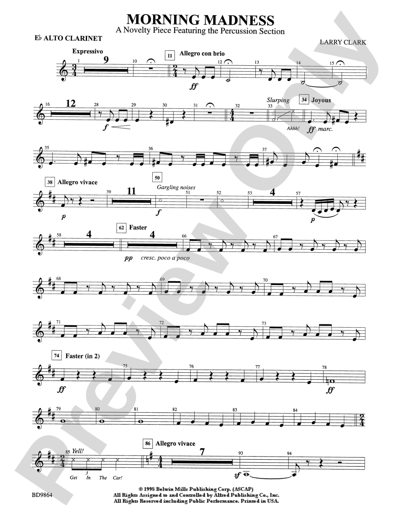 Morning Madness (a novelty featuring the Percussion Section): E-flat Alto Clarinet