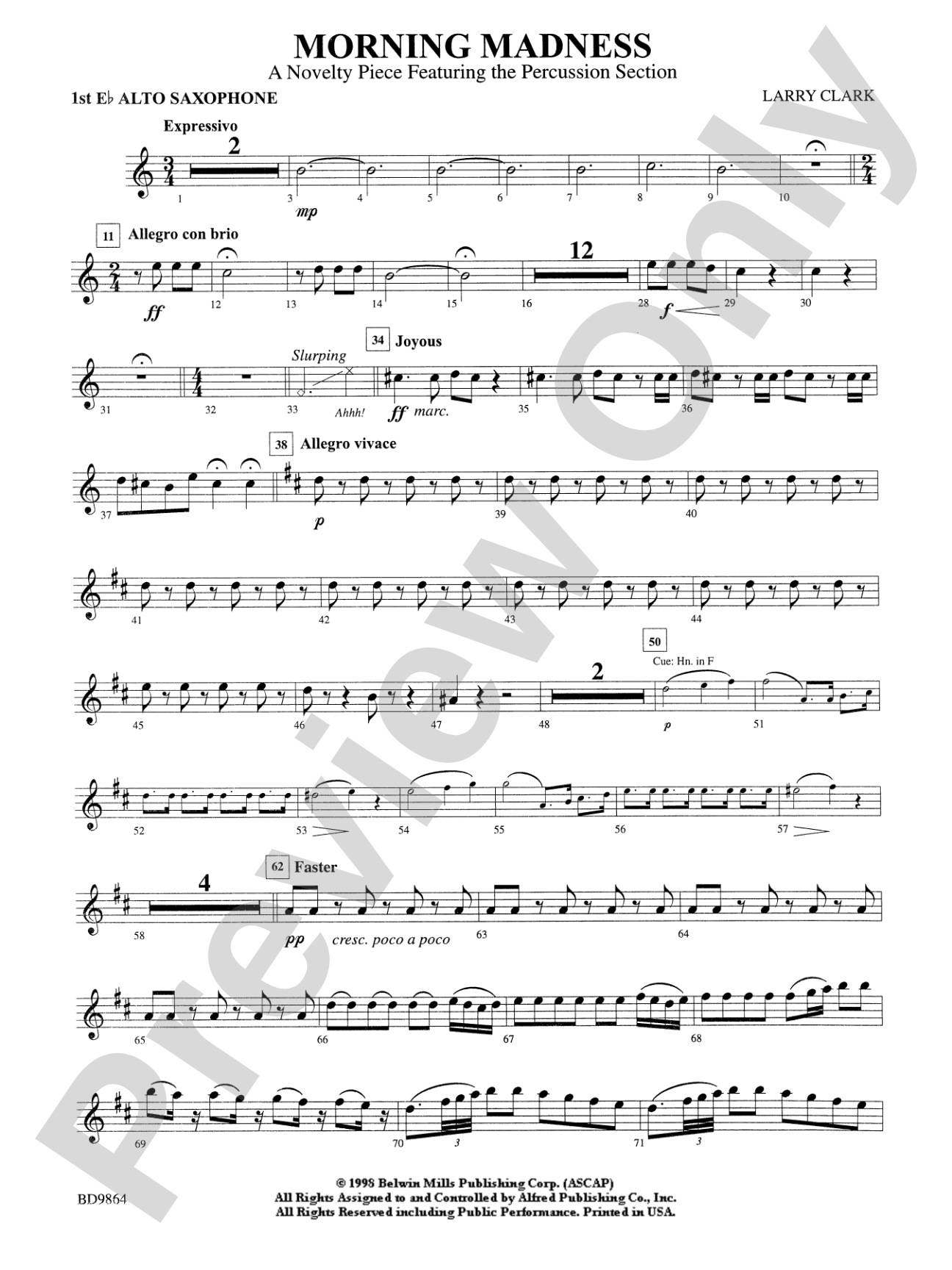 Morning Madness (a novelty featuring the Percussion Section): E-flat Alto Saxophone