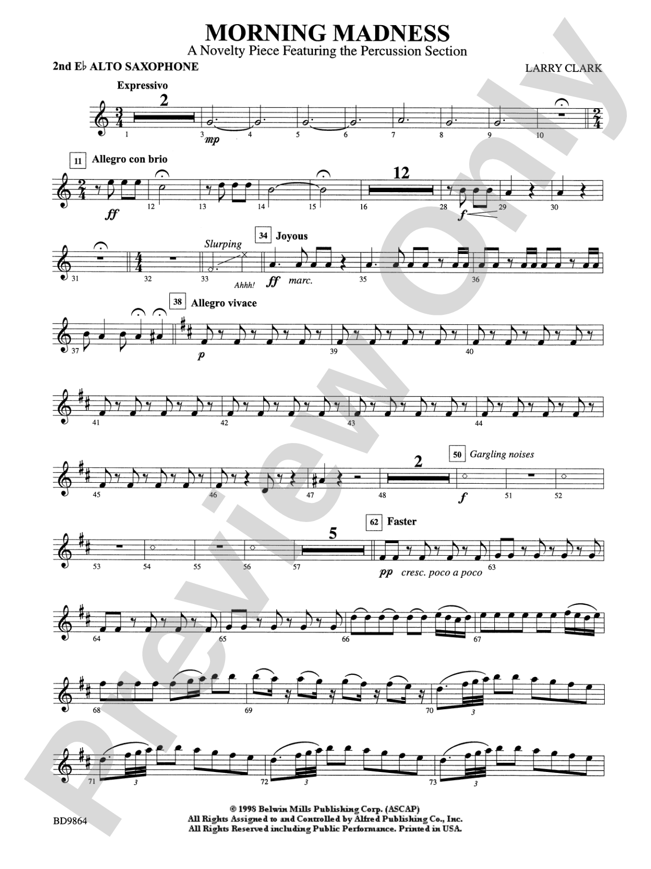 Morning Madness (a novelty featuring the Percussion Section): 2nd E-flat Alto Saxophone