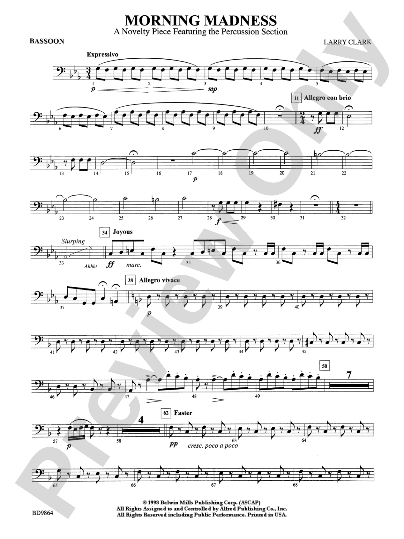 Morning Madness (a novelty featuring the Percussion Section): Bassoon