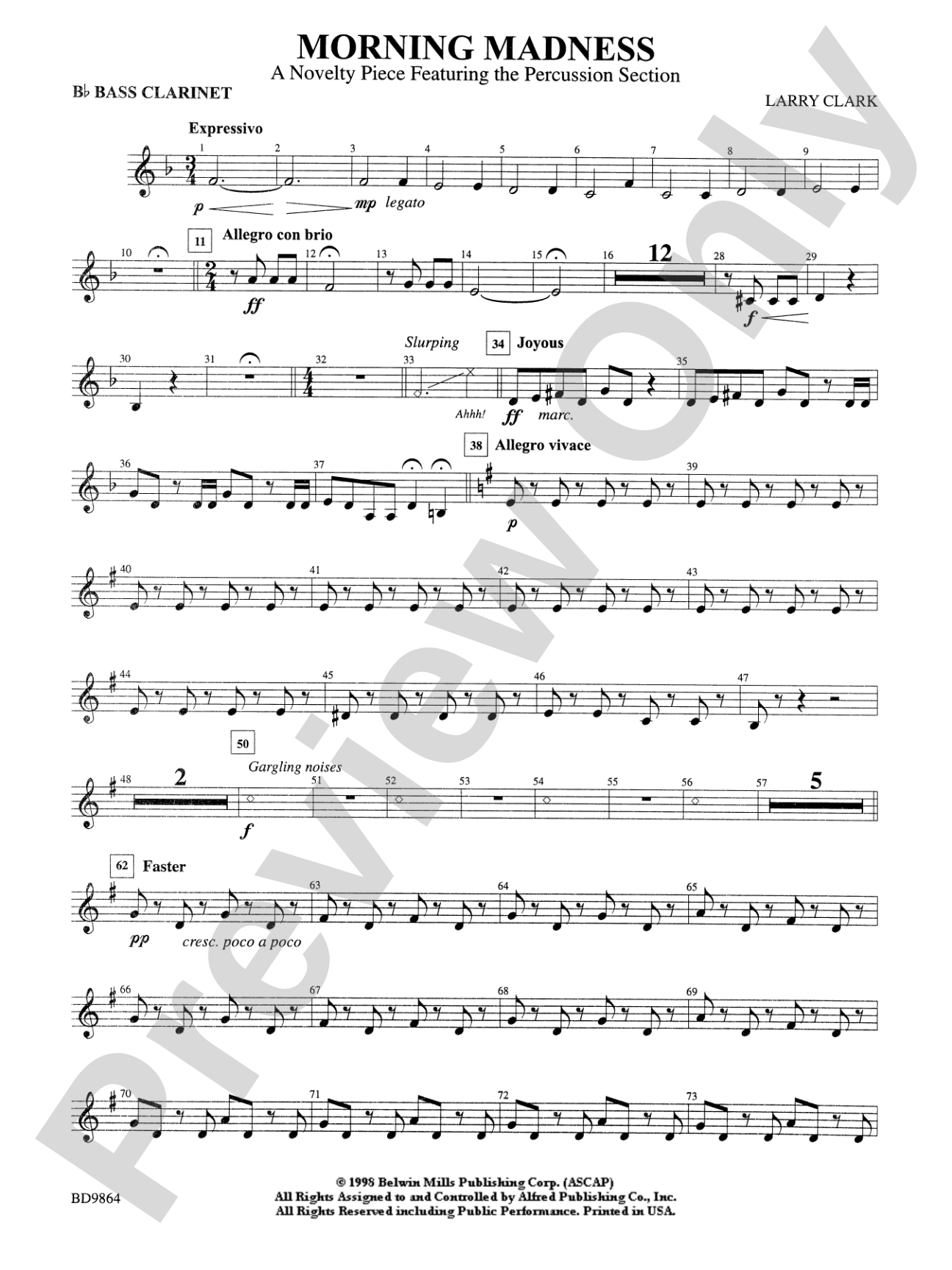 Morning Madness (a novelty featuring the Percussion Section): B-flat Bass Clarinet