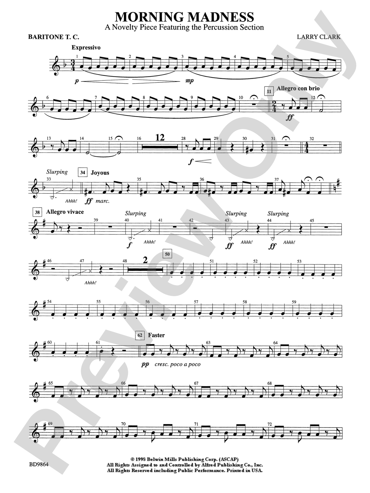 Morning Madness (a novelty featuring the Percussion Section): Baritone T.C.