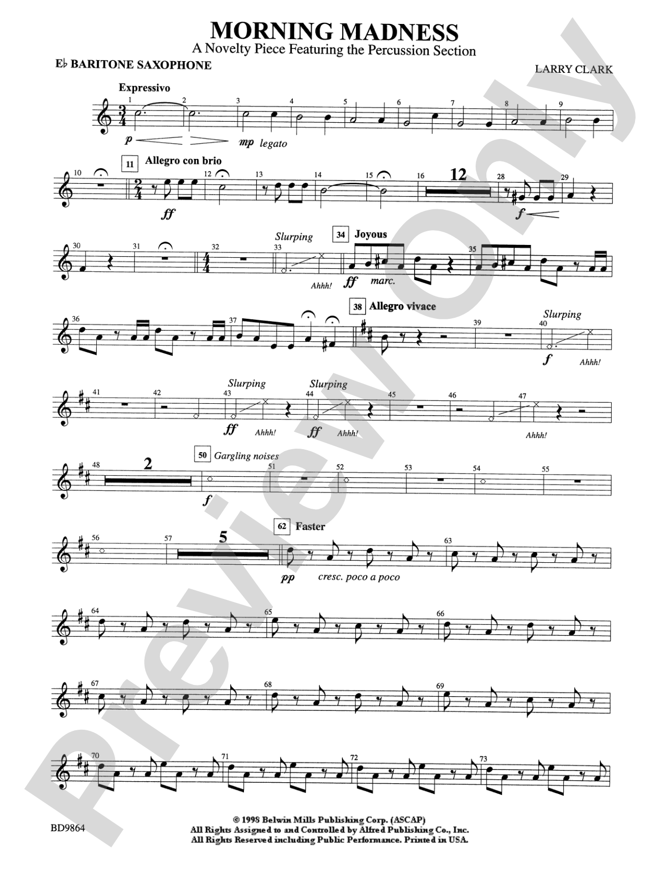 Morning Madness (a novelty featuring the Percussion Section): E-flat Baritone Saxophone