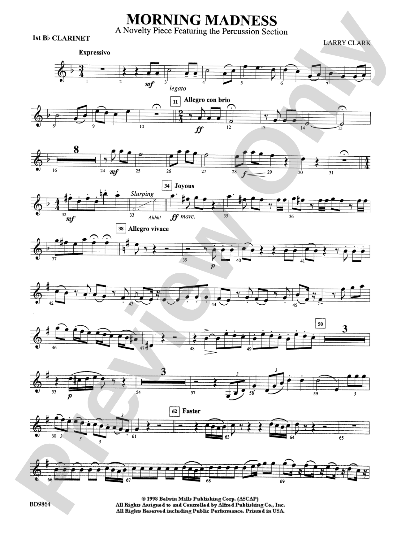 Morning Madness (a novelty featuring the Percussion Section): 1st B-flat Clarinet