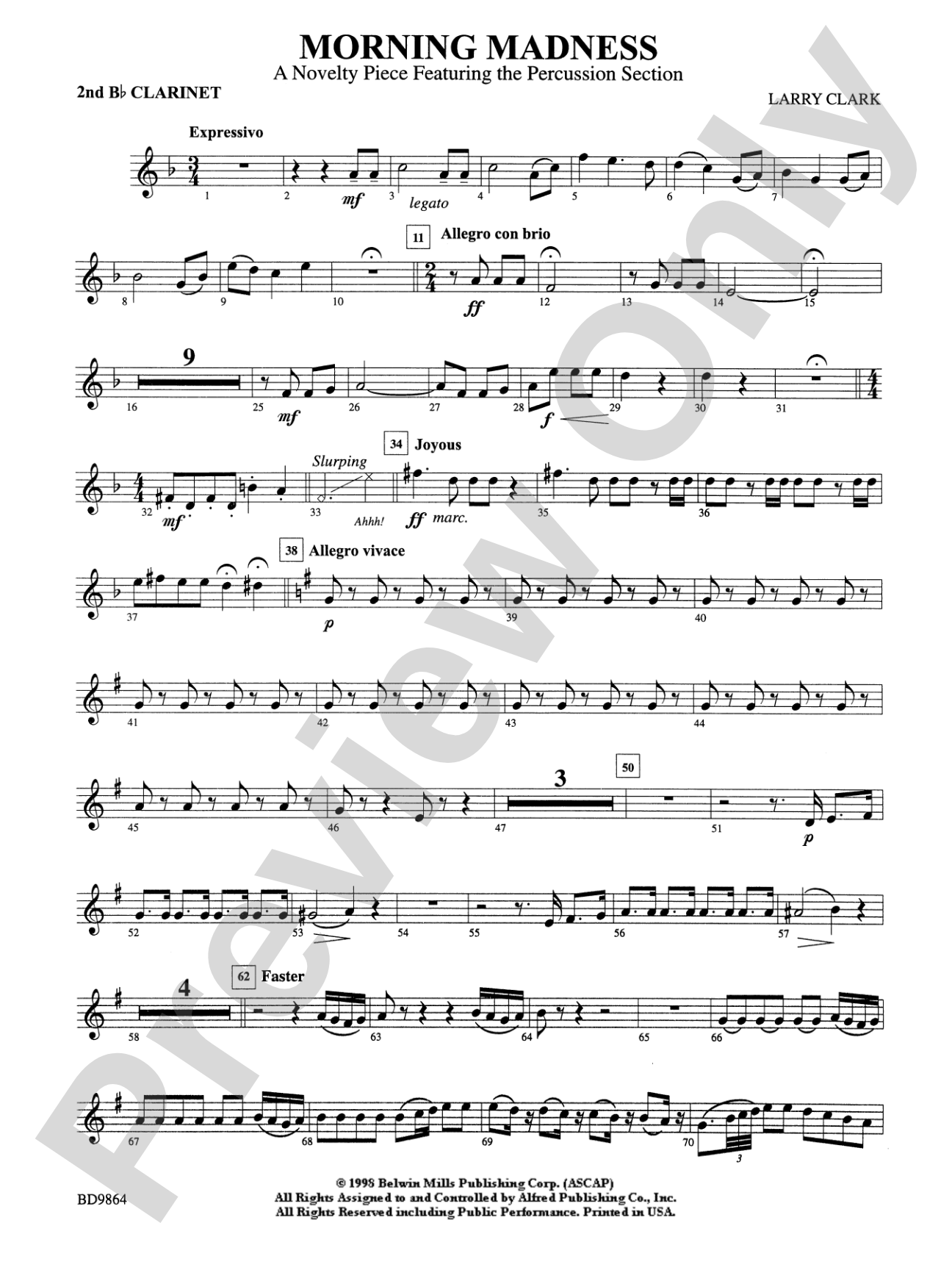 Morning Madness (a novelty featuring the Percussion Section): 2nd B-flat Clarinet