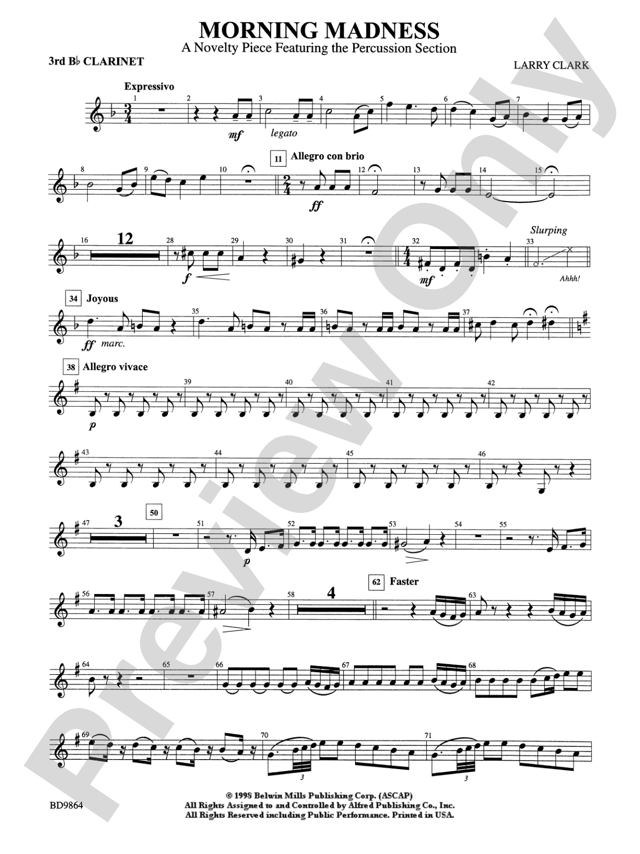 Morning Madness (a novelty featuring the Percussion Section): 3rd B-flat Clarinet