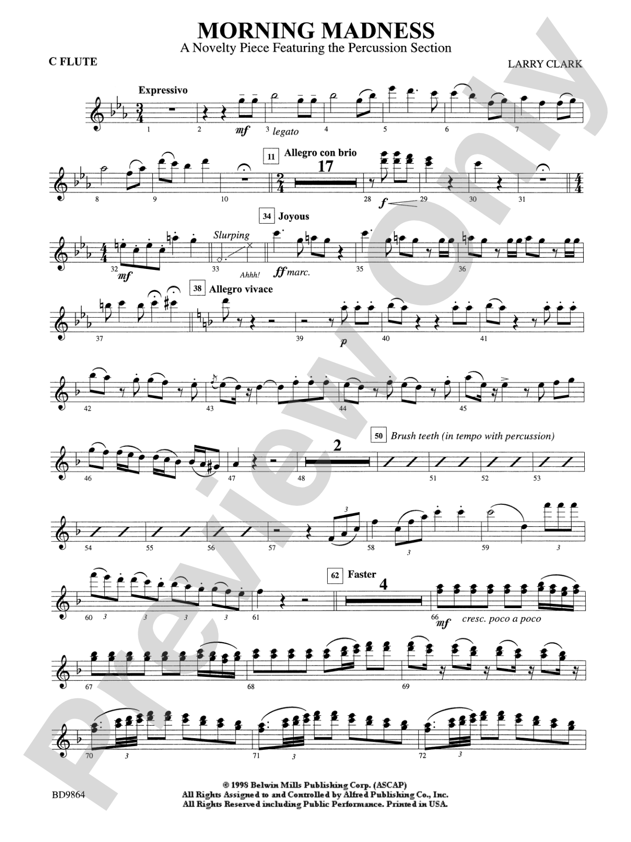 Morning Madness (a novelty featuring the Percussion Section): Flute