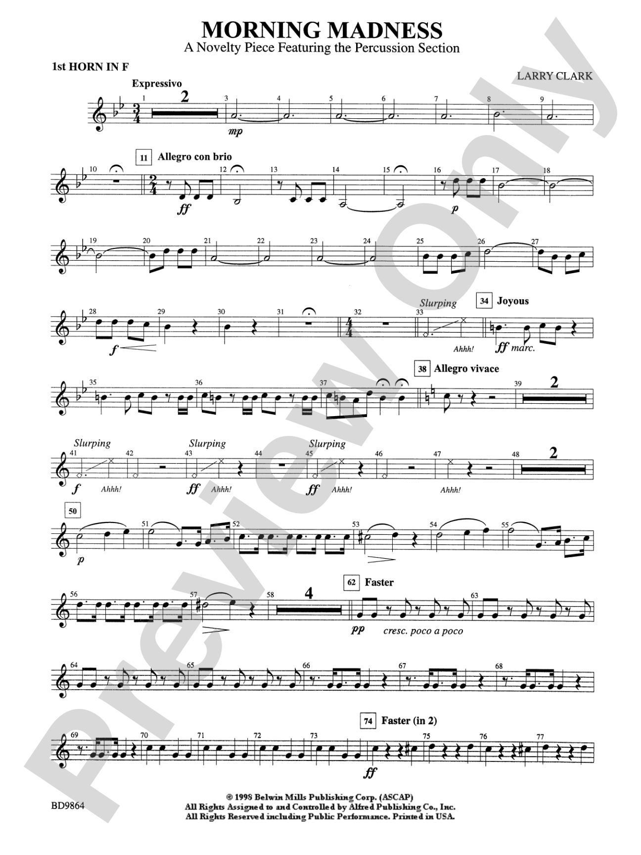 Morning Madness (a novelty featuring the Percussion Section): 1st F Horn