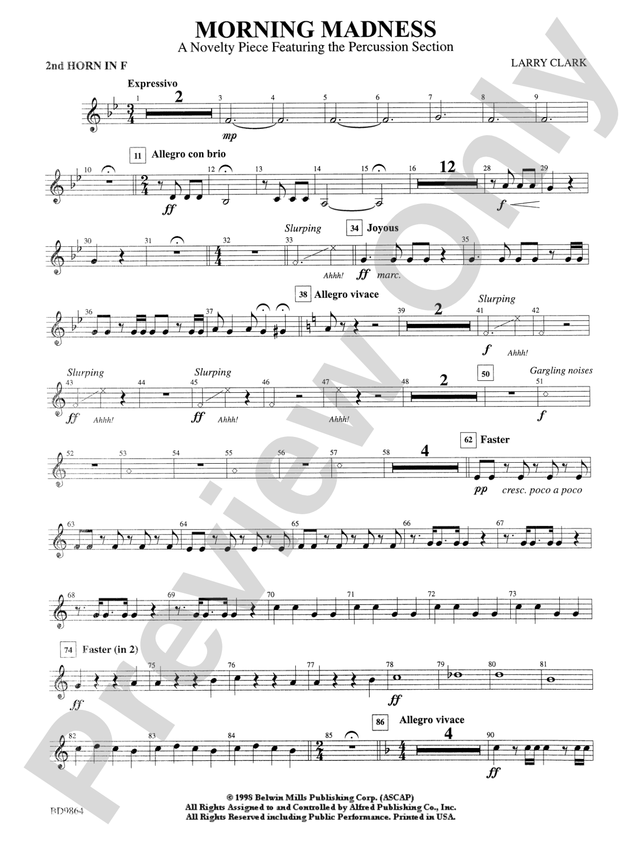 Morning Madness (a novelty featuring the Percussion Section): 2nd F Horn