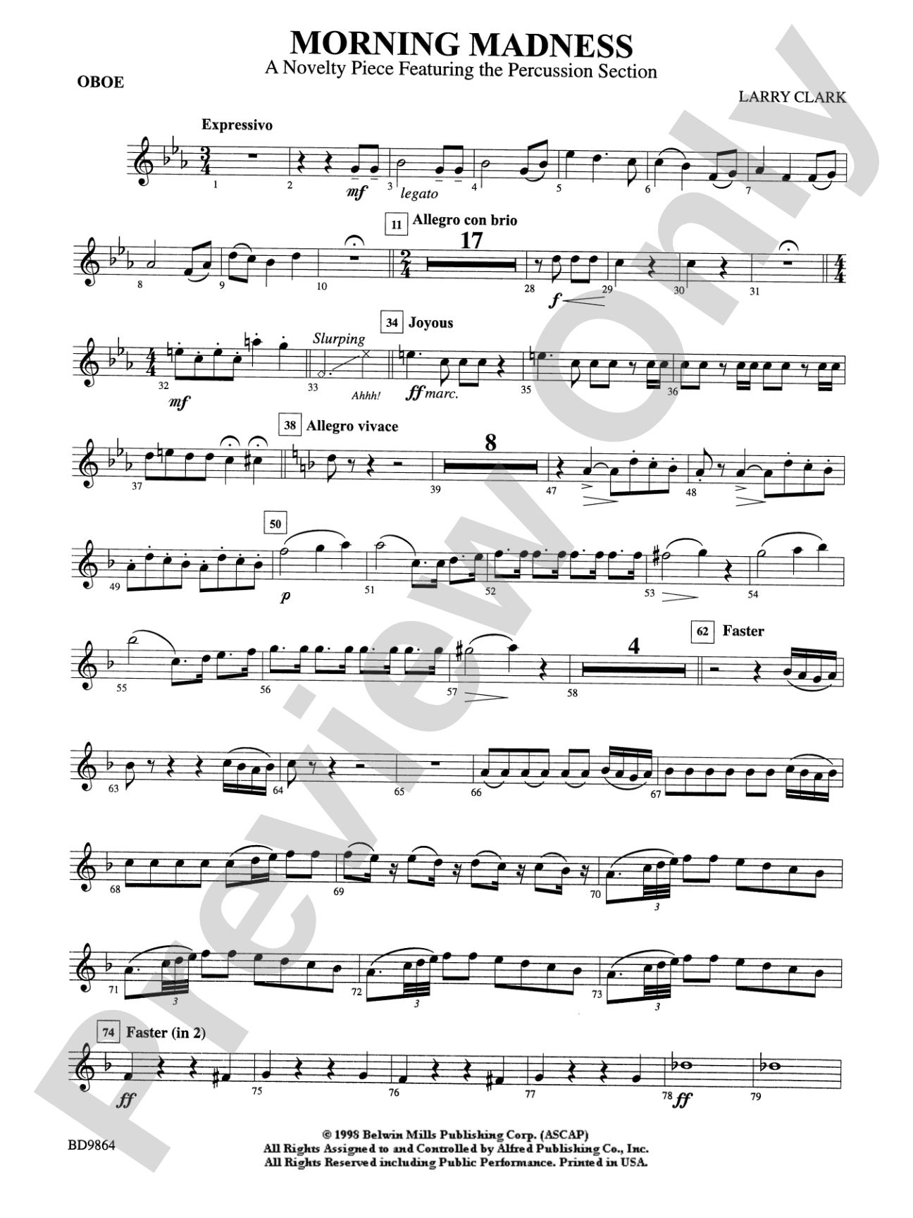 Morning Madness (a novelty featuring the Percussion Section): Oboe