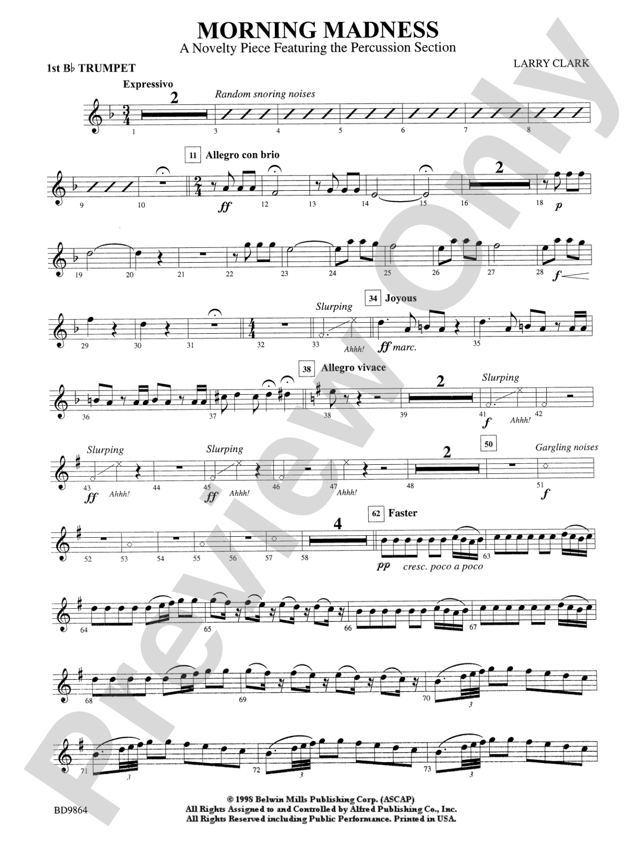 Morning Madness (a novelty featuring the Percussion Section): 1st B-flat Trumpet