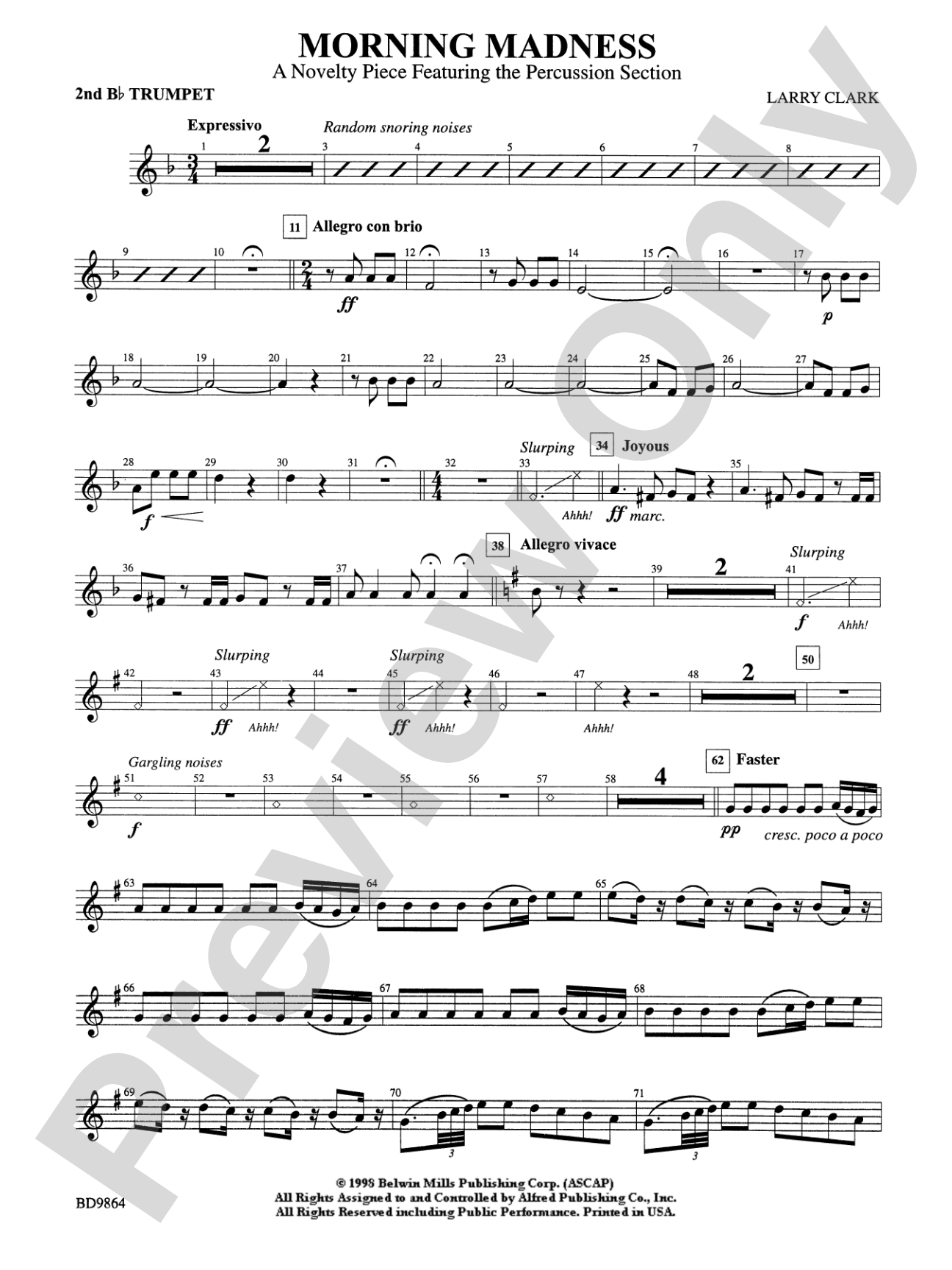 Morning Madness (a novelty featuring the Percussion Section): 2nd B-flat Trumpet