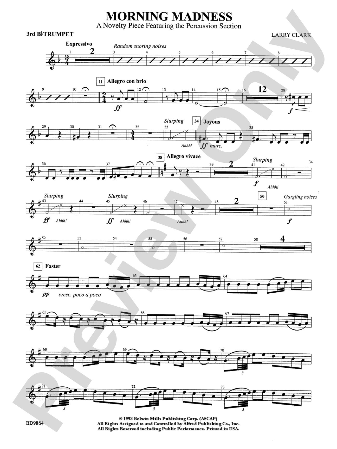 Morning Madness (a novelty featuring the Percussion Section): 3rd B-flat Trumpet