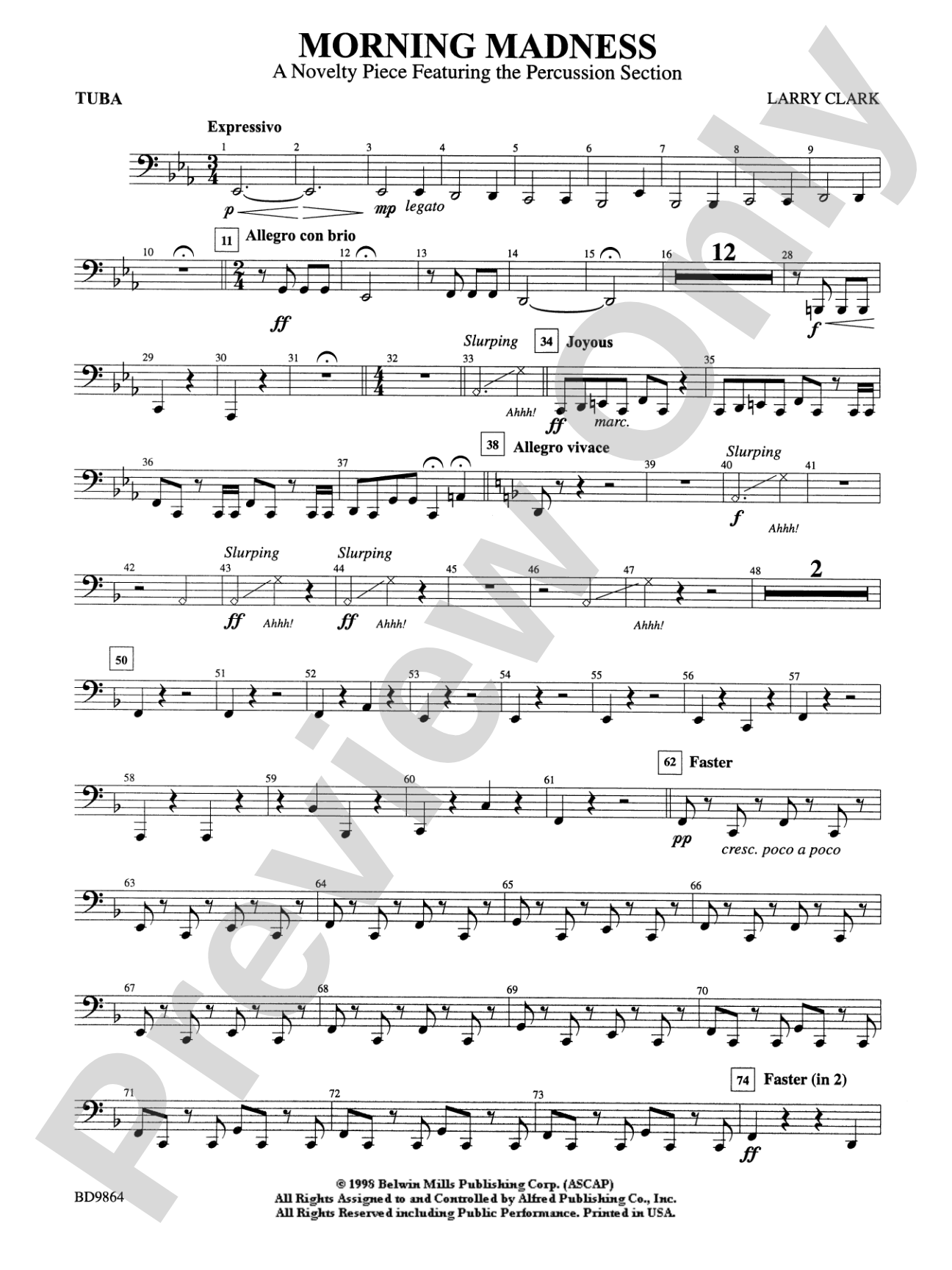 Morning Madness (a novelty featuring the Percussion Section): Tuba