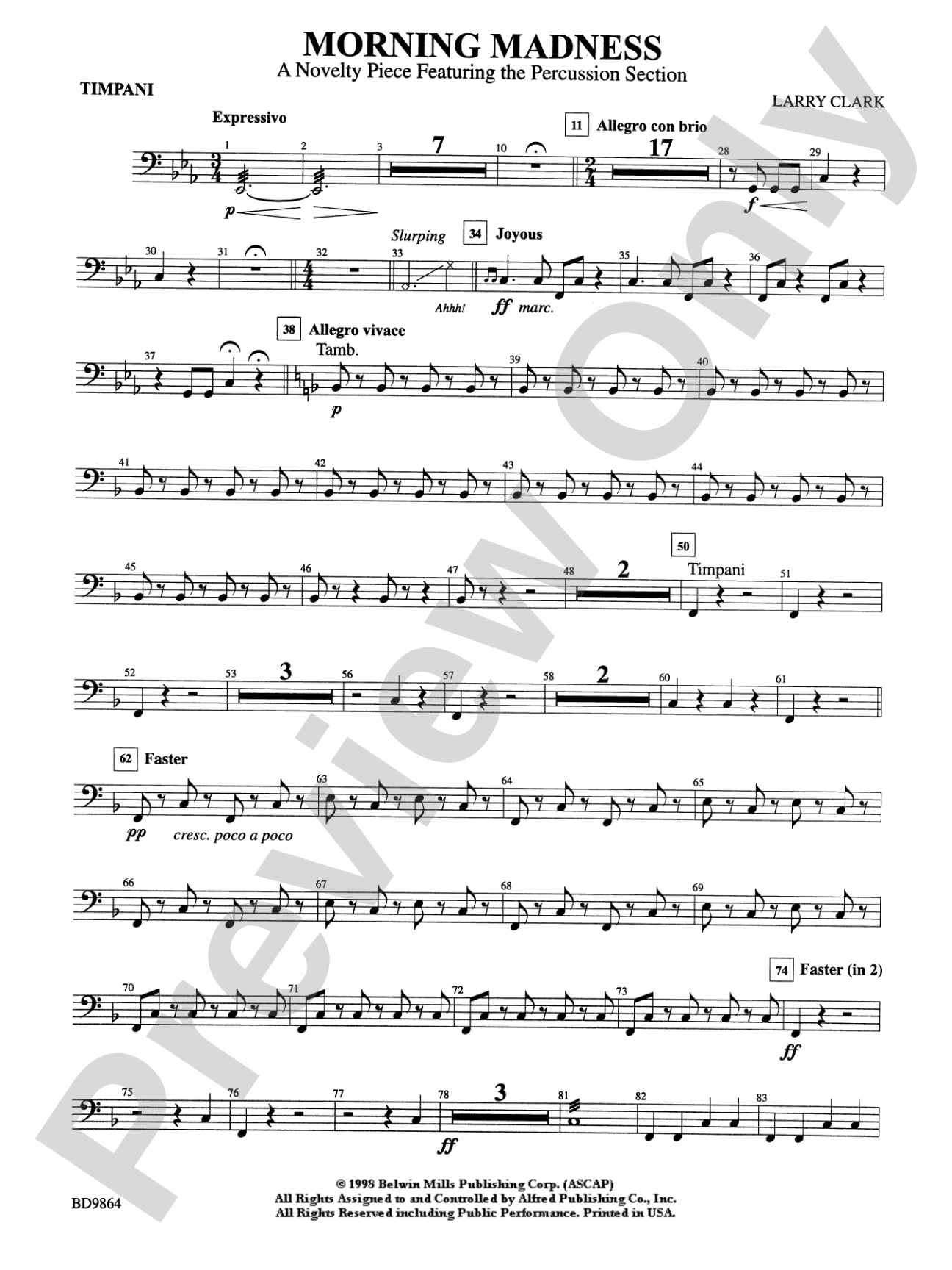 Morning Madness (a novelty featuring the Percussion Section): Timpani
