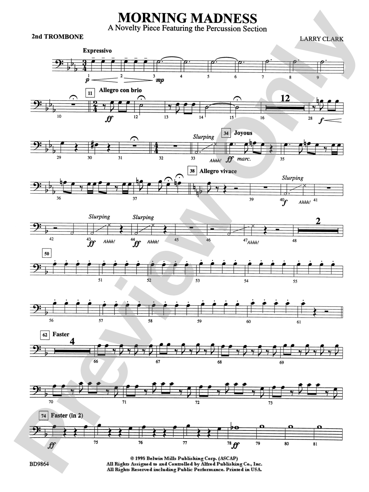 Morning Madness (a novelty featuring the Percussion Section): 2nd Trombone