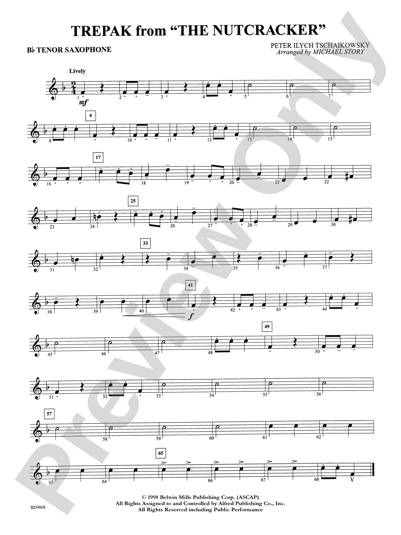 Trepak from The Nutcracker: B-flat Tenor Saxophone