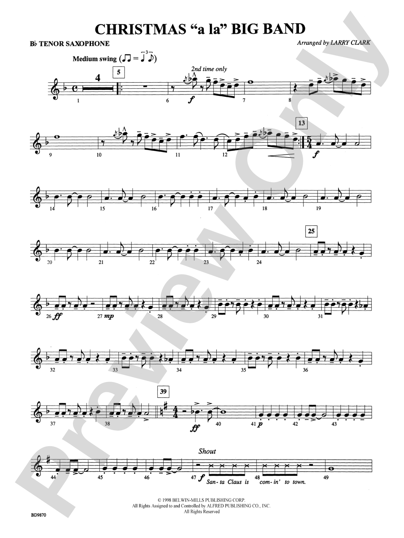 Christmas a la Big Band: B-flat Tenor Saxophone