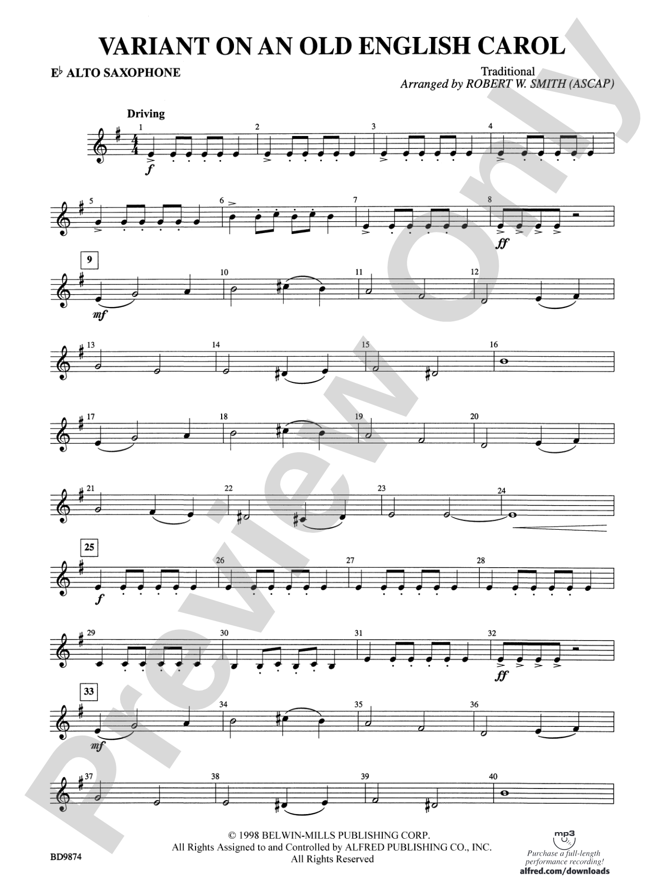 Variant on an Old English Carol: E-flat Alto Saxophone
