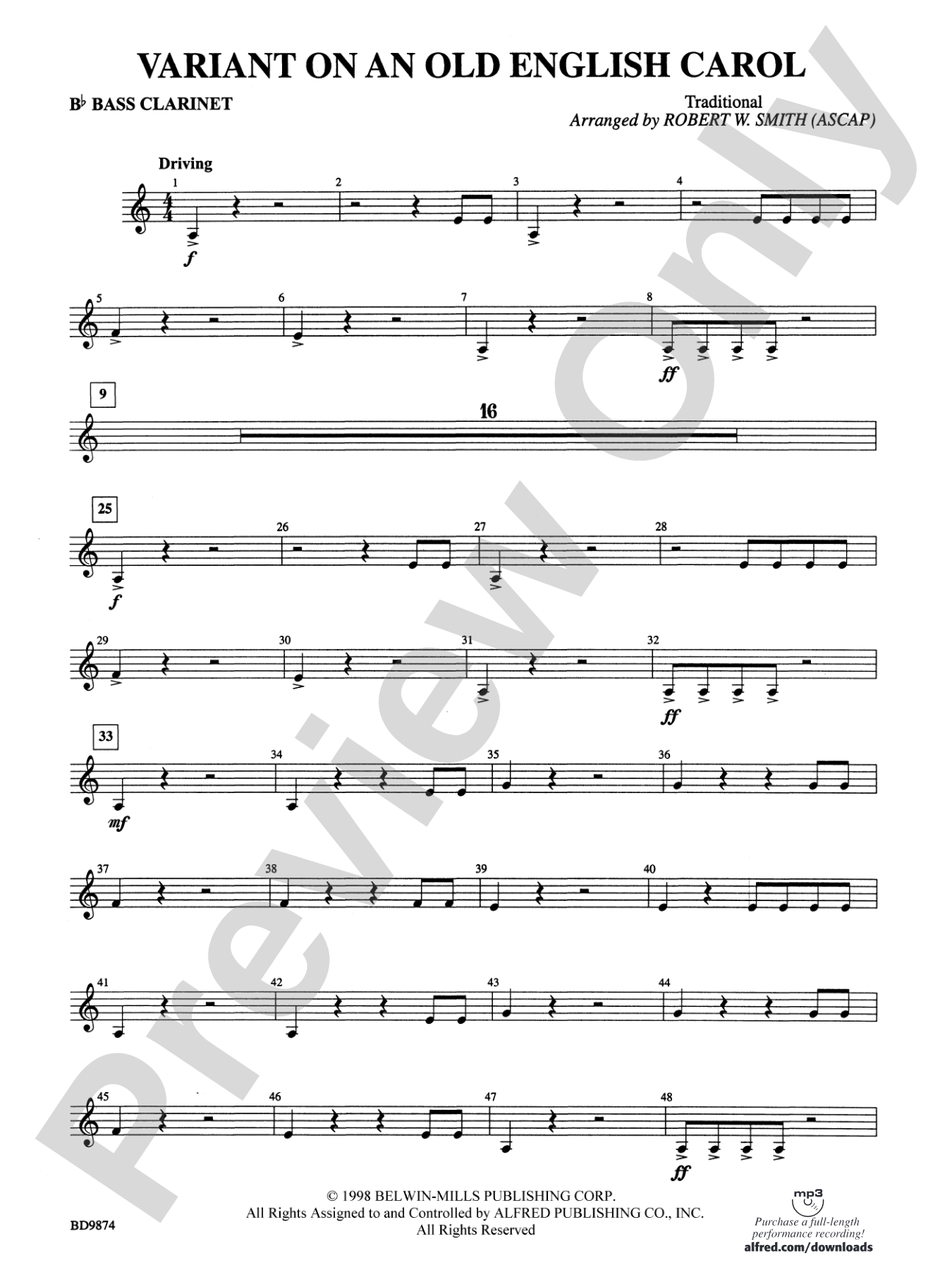 Variant on an Old English Carol: B-flat Bass Clarinet