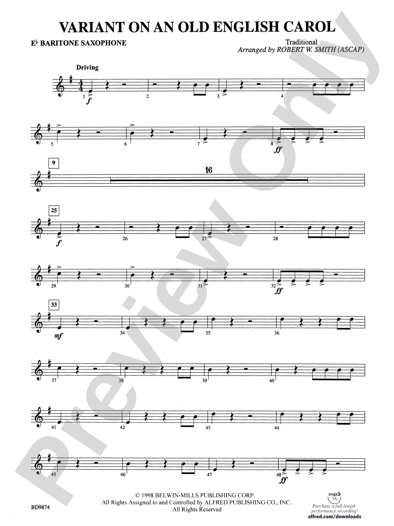 Variant on an Old English Carol: E-flat Baritone Saxophone
