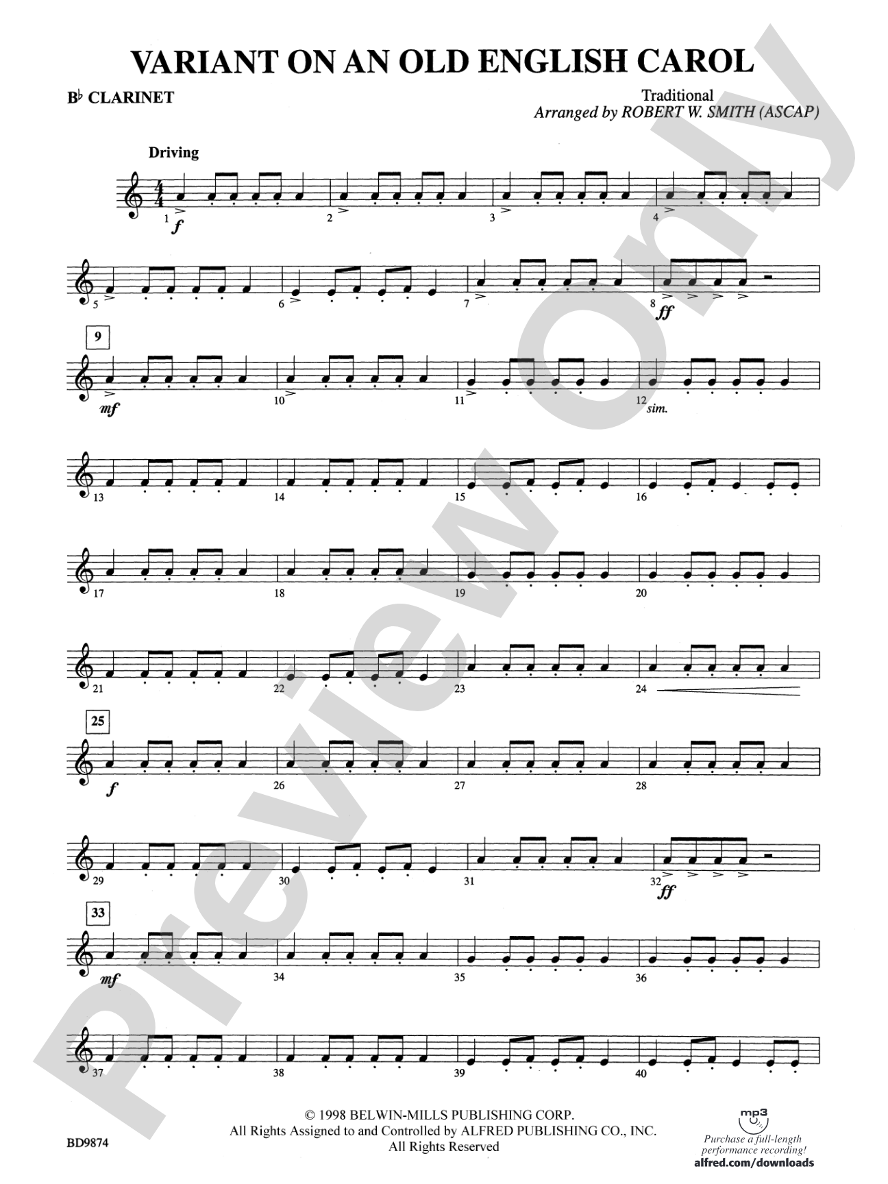 Variant on an Old English Carol: 1st B-flat Clarinet